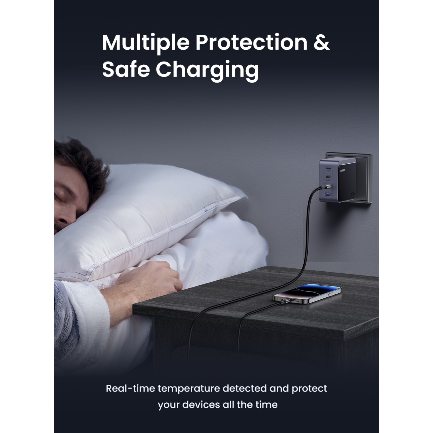 UGREEN Nexode 4 Port PD/USB Wall Charger 100W - Grey & Black - Image 3