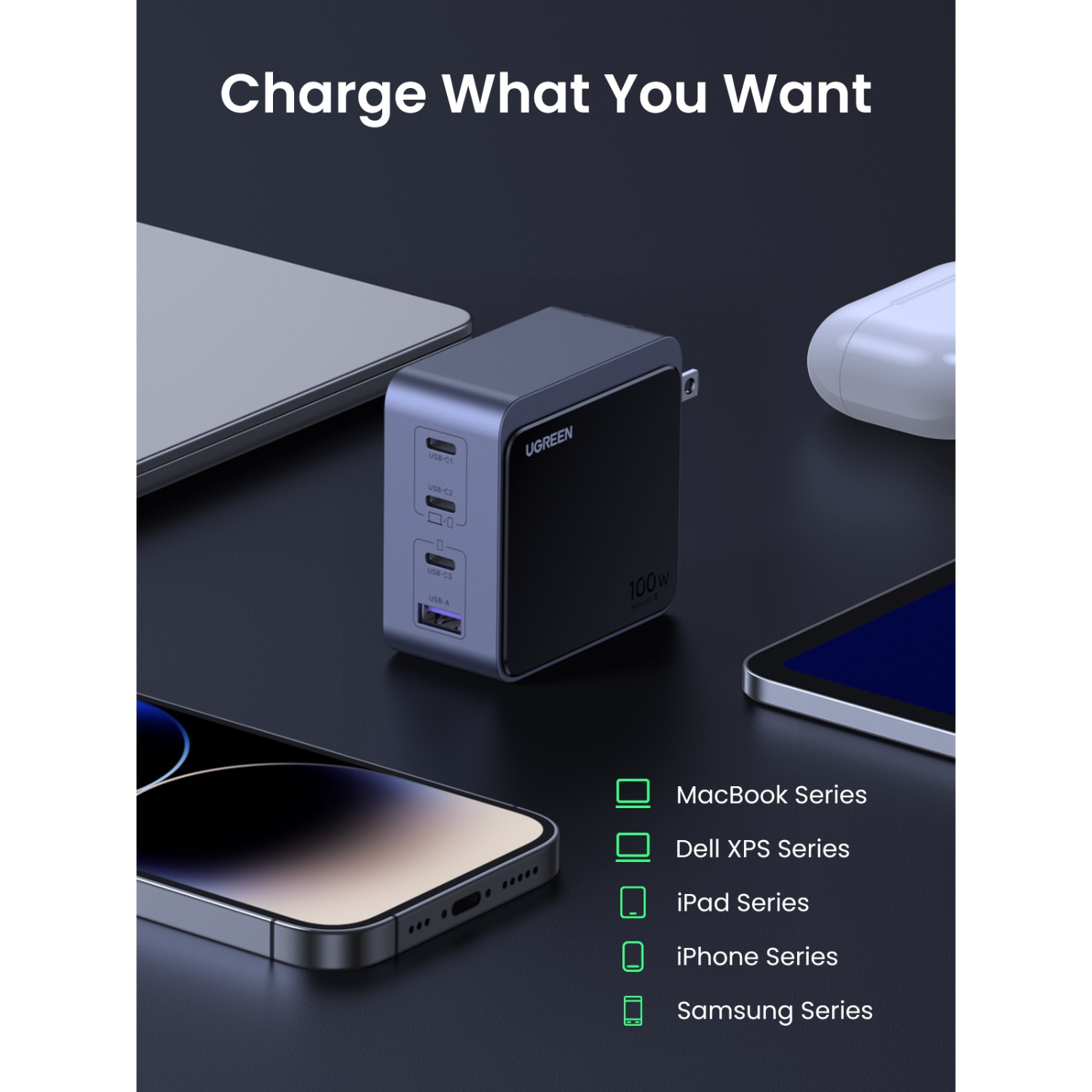 UGREEN Nexode 4 Port PD/USB Wall Charger 100W - Grey & Black - Image 4