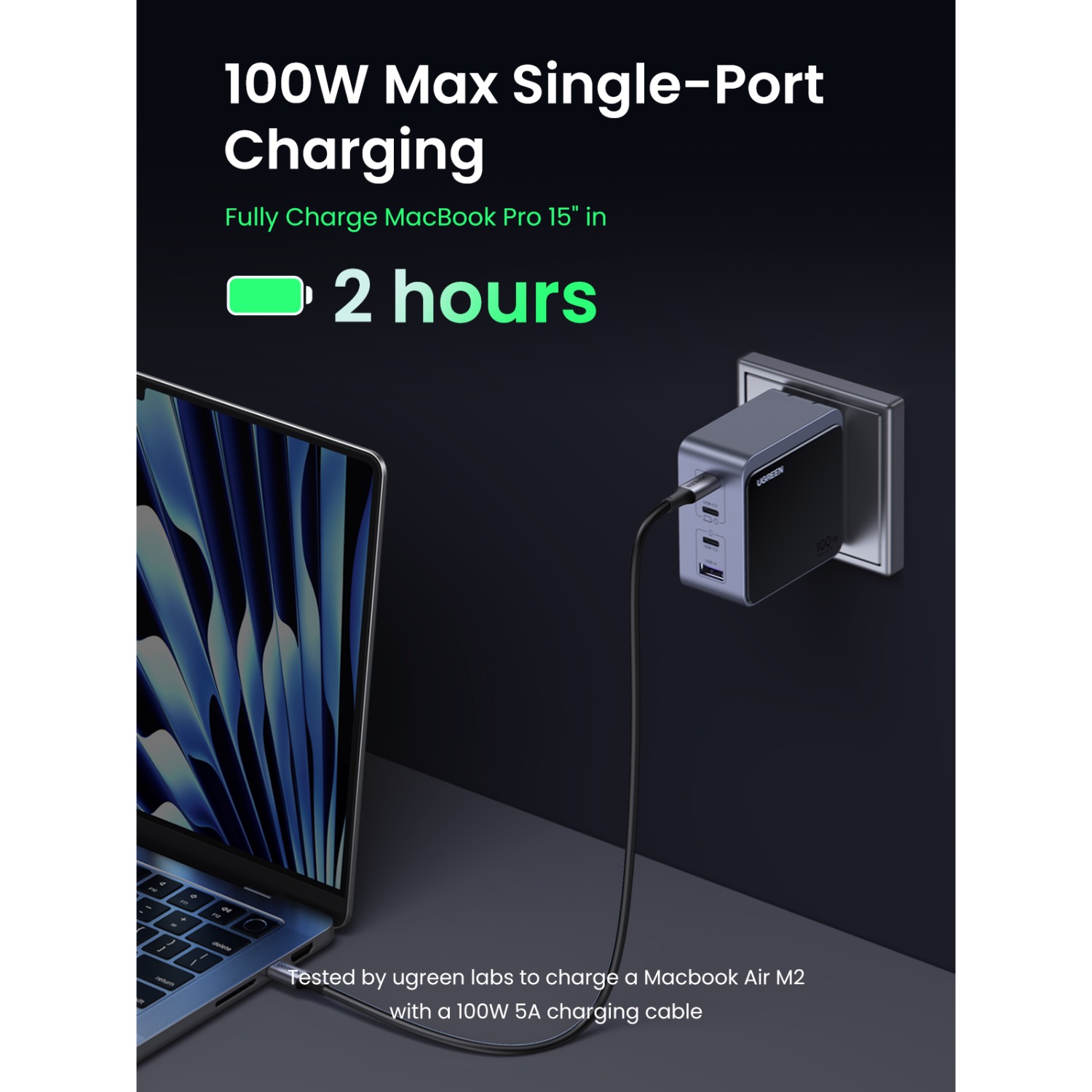 UGREEN Nexode 4 Port PD/USB Wall Charger 100W - Grey & Black - Image 7