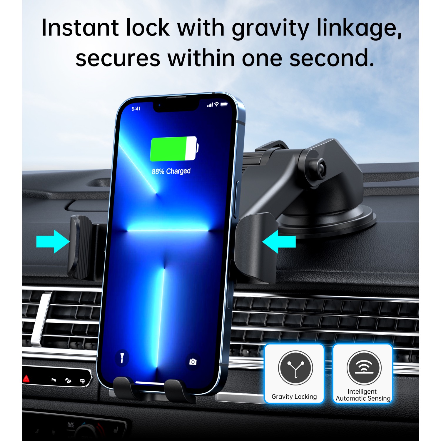 Choetech Gravity Wireless Car Charger T203-F 15W - Black - Image 3