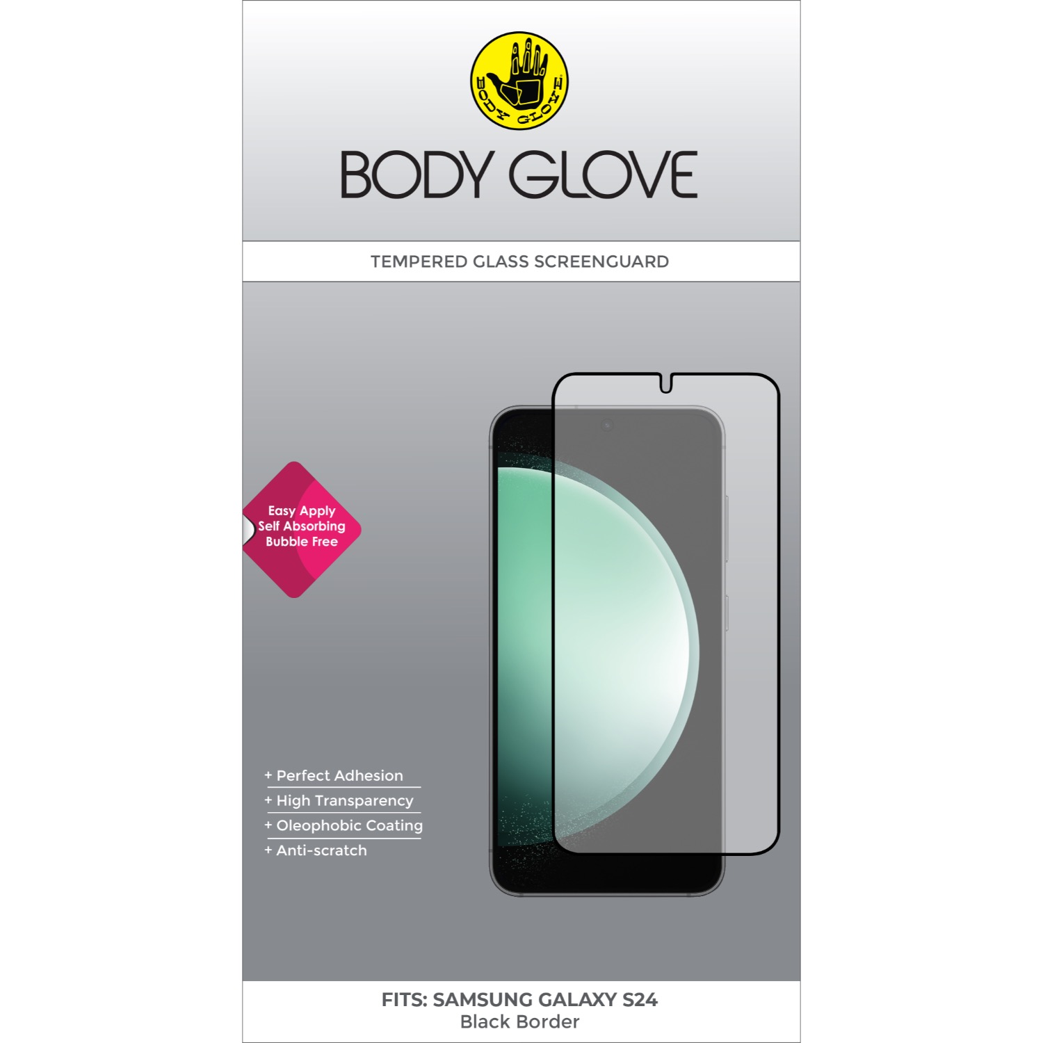 Body Glove Tempered Glass Screen Protector - Samsung Galaxy S24 - Black Border - Image 4