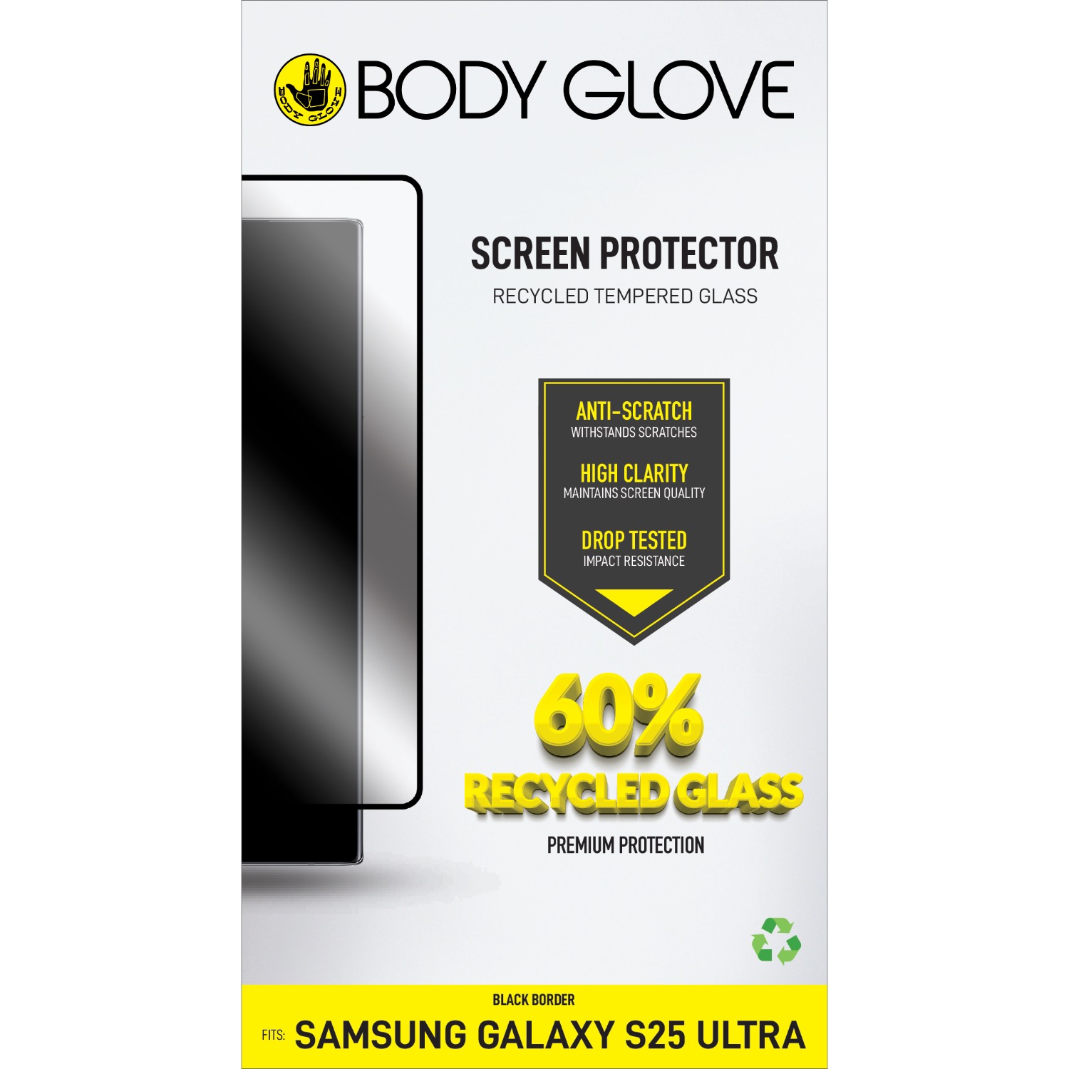 Body Glove Recycled Tempered Glass Screen Protector - Samsung Galaxy S25 Ultra - Black Border - Image 9