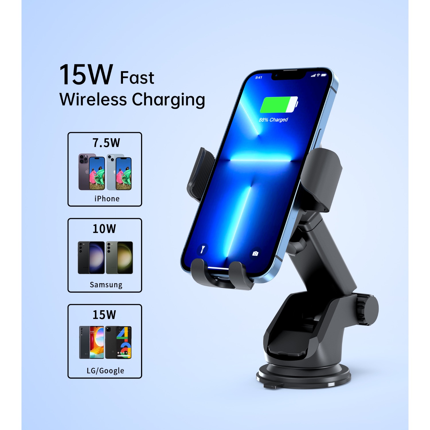 Choetech Gravity Wireless Car Charger T203-F 15W - Black - Image 16