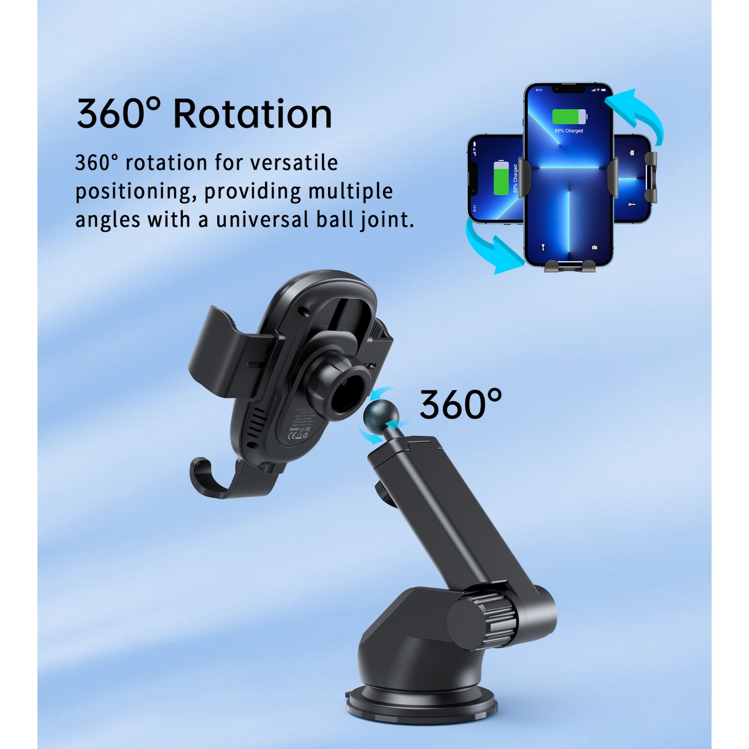 Choetech Gravity Wireless Car Charger T203-F 15W - Black - Image 37