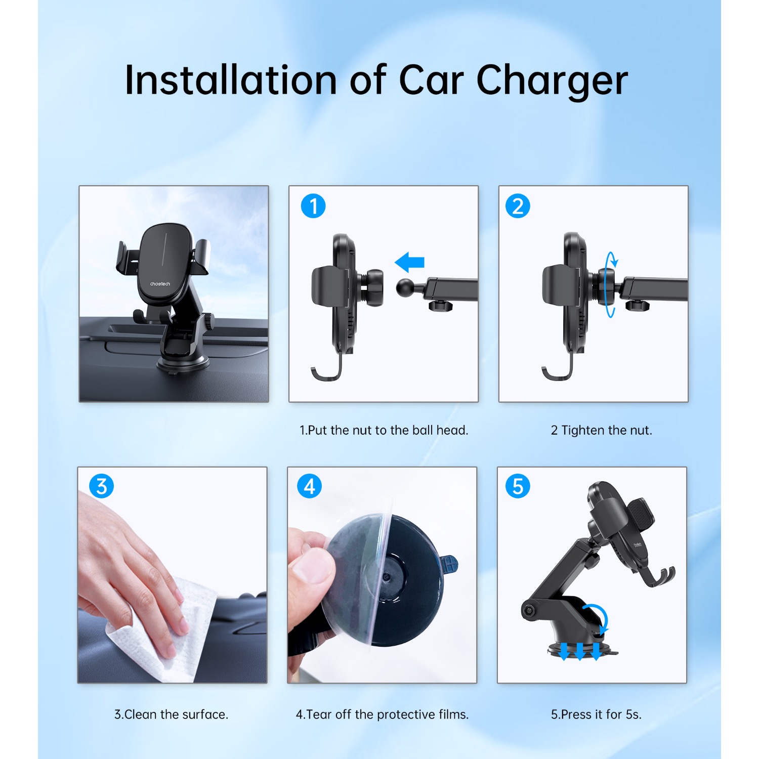 Choetech Gravity Wireless Car Charger T203-F 15W - Black - Image 19