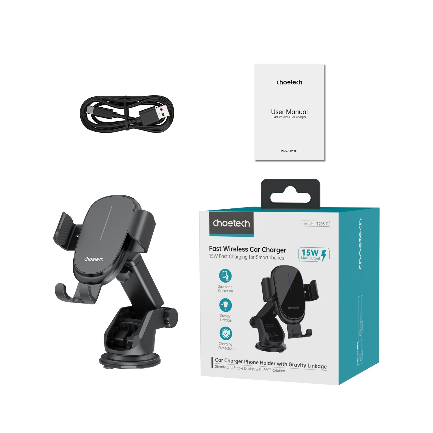 Choetech Gravity Wireless Car Charger T203-F 15W - Black - Image 40