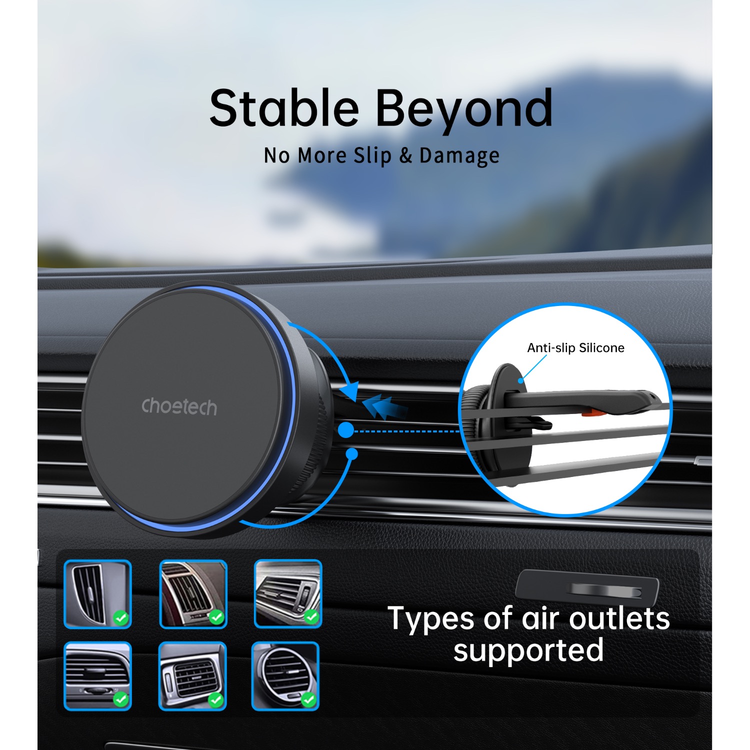 Choetech Magnetic Wireless Car Charger T205-F 15W - Black - Image 15