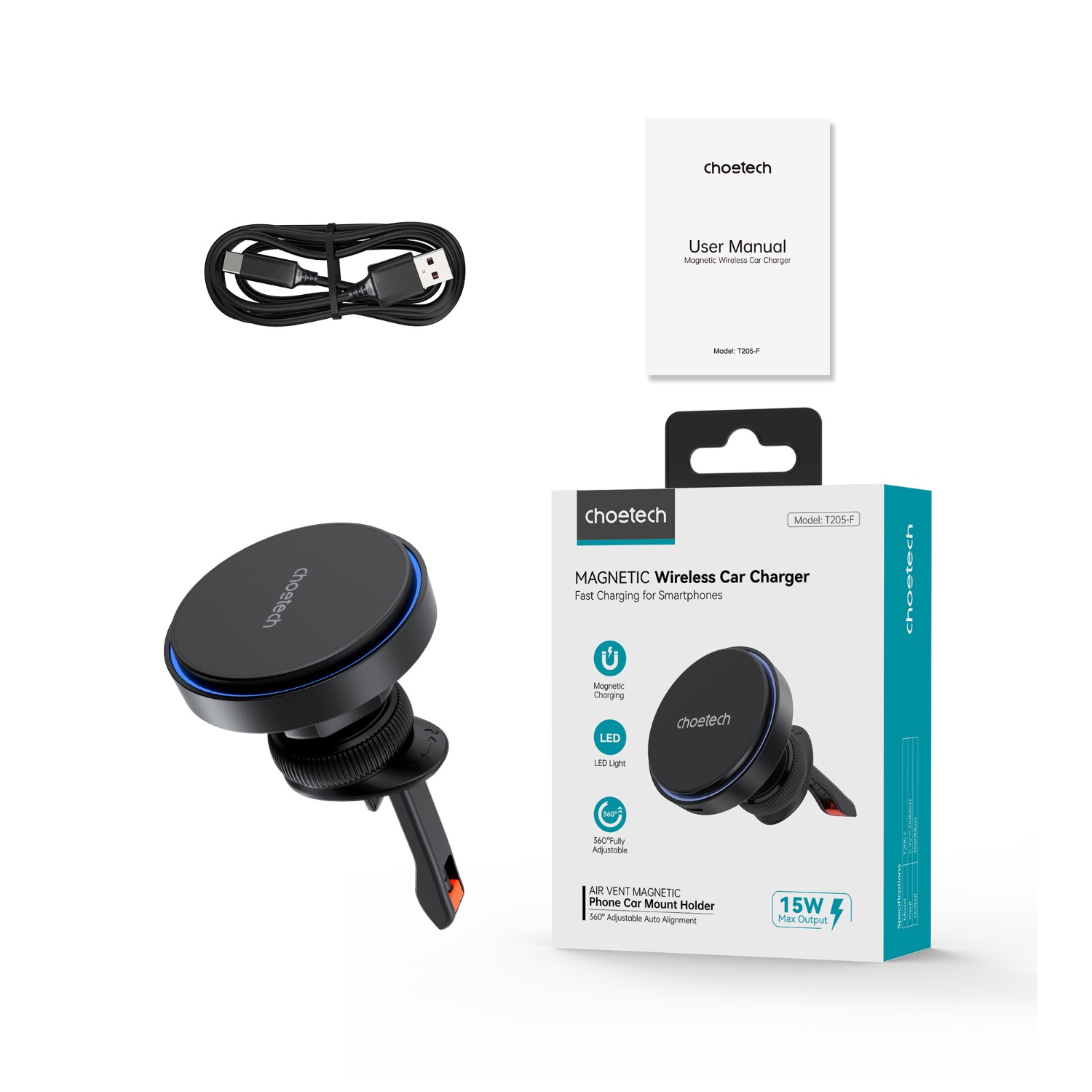 Choetech Magnetic Wireless Car Charger T205-F 15W - Black - Image 40