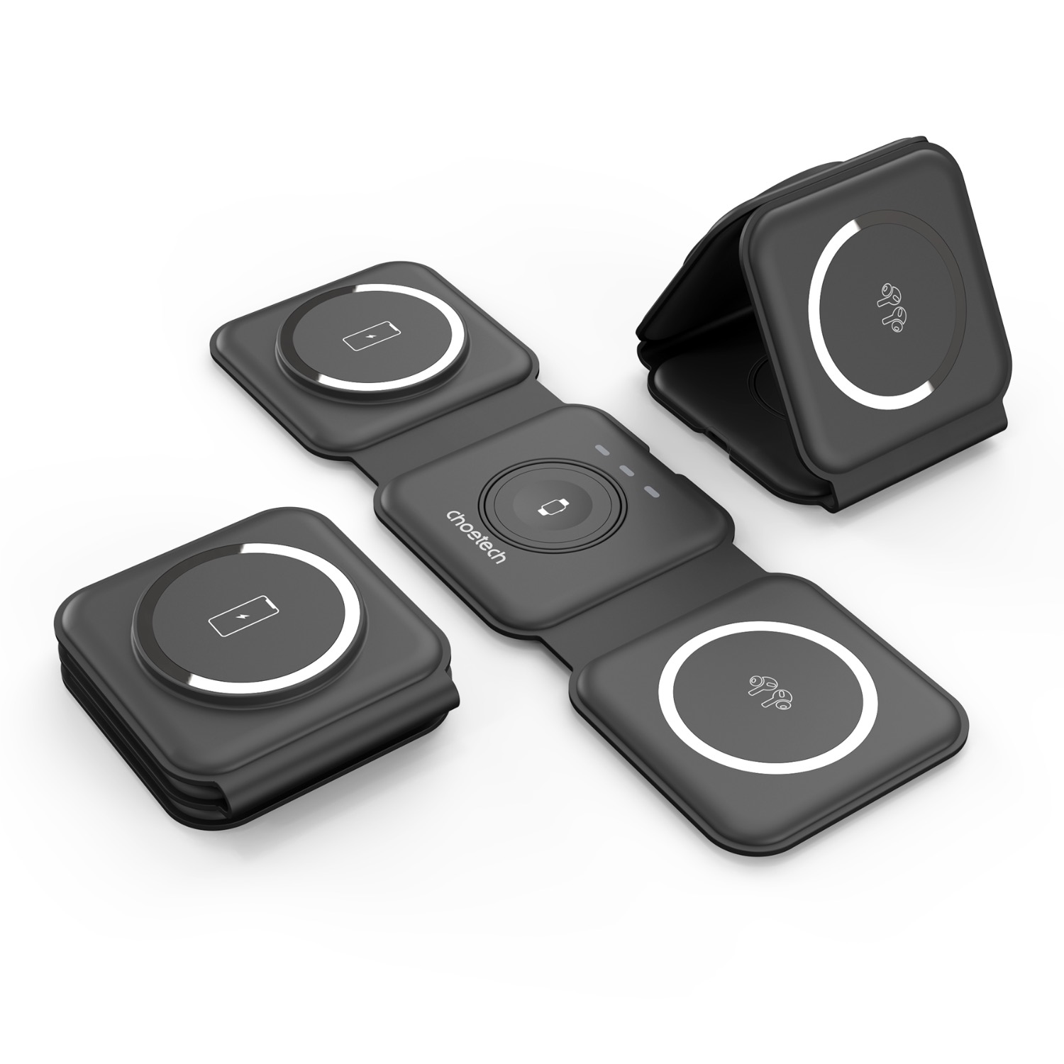 Choetech Foldable 3-in-1 Magnetic Wireless Travel Charger T588-F 15W - Black - Image 7