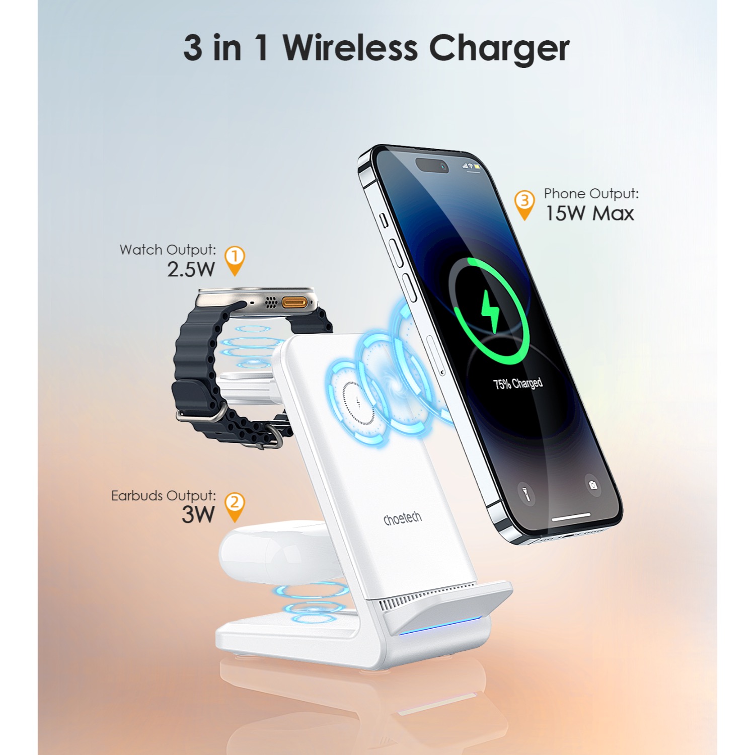 Choetech Fast Wireless 4 In 1 Magnetic Charging Stand T608-F 15W - White - Image 17