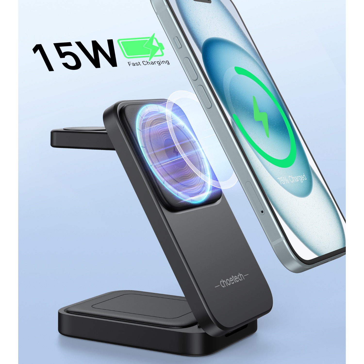 Choetech Fast Wireless 3 In 1 Magnetic Charging Stand T611-F 15W - Black - Image 19