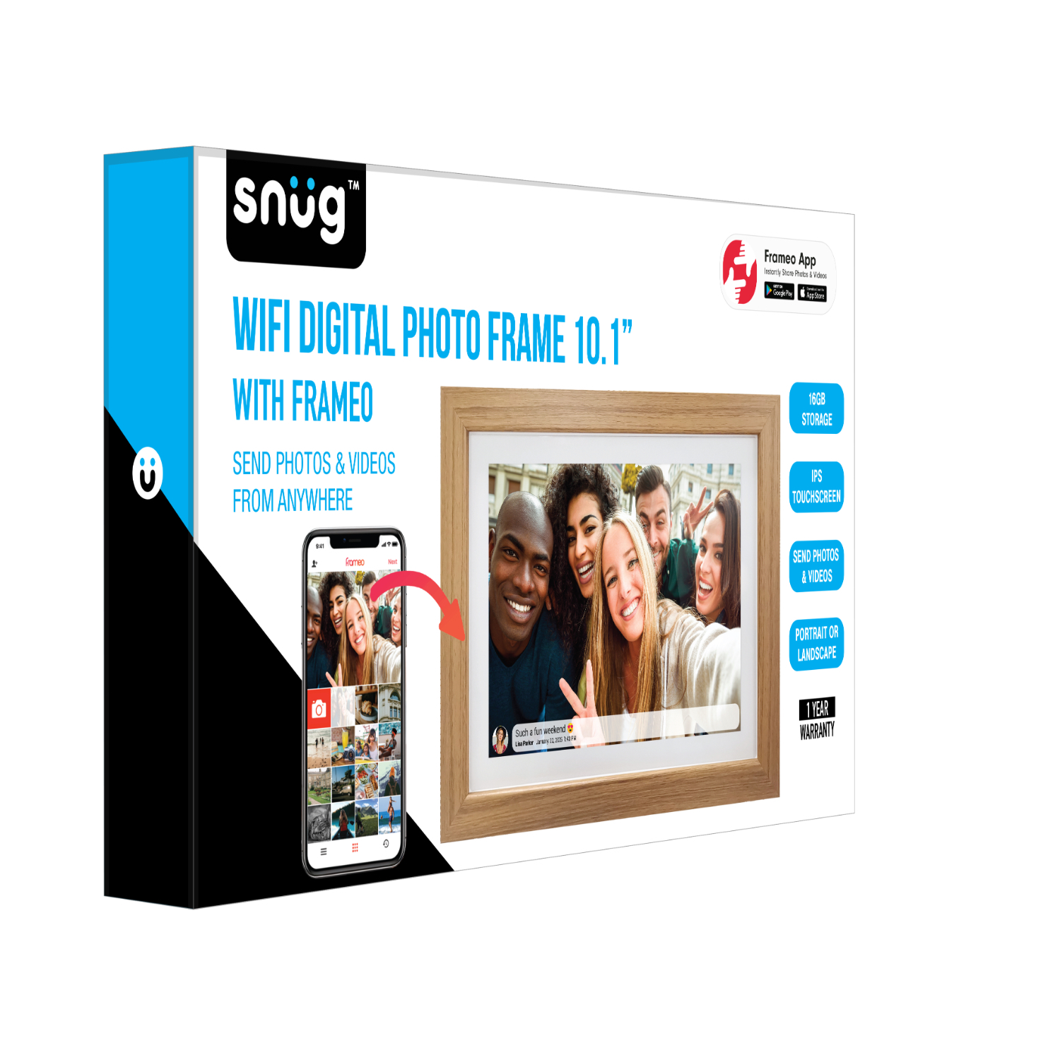 Snug Digital Photo Frame With Frameo 16GB 10.1Inch - Wood - Image 12