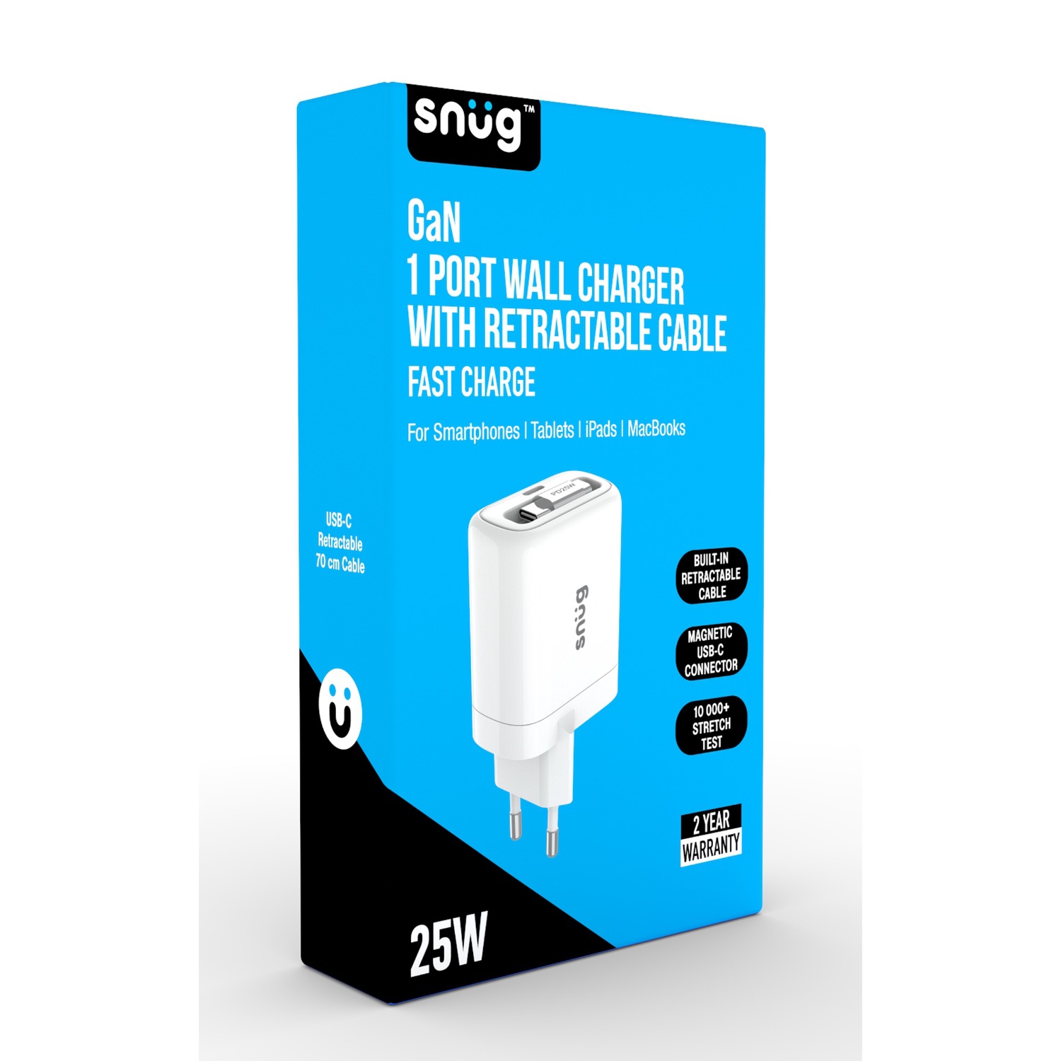 Snug 1 Port PD Charger With Retractable Cable - 25W - White - Image 15