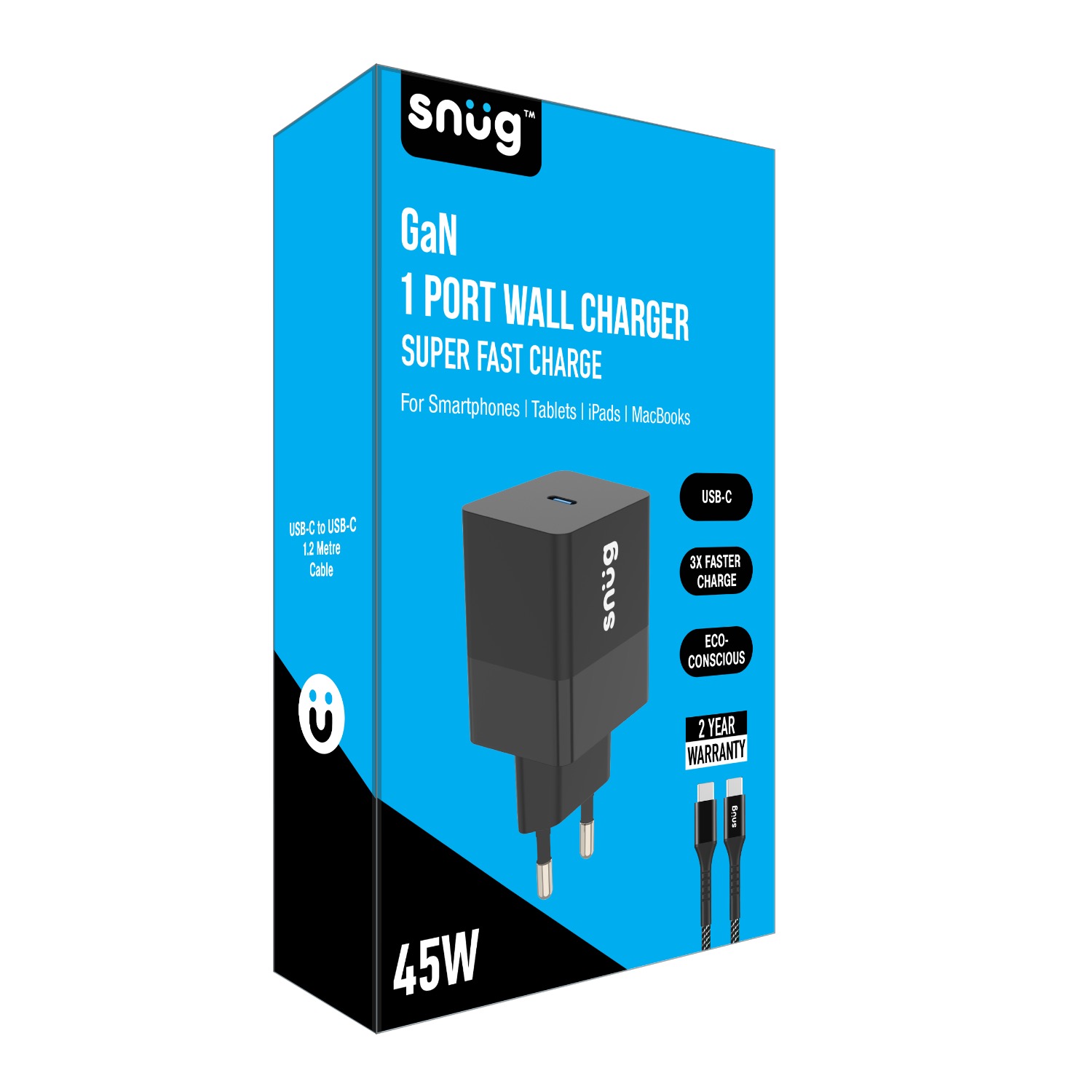 Snug 1 Port PD Home Charger With Cable - 45W - Black - Image 24