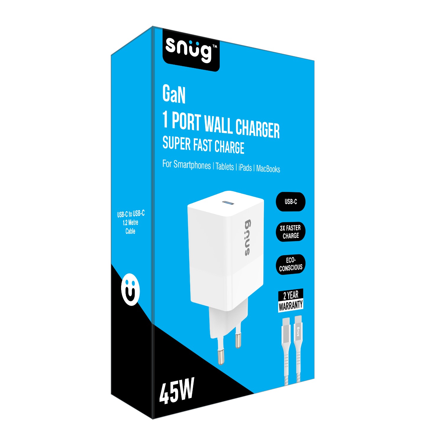 Snug 1 Port PD Home Charger With Cable - 45W - White - Image 12