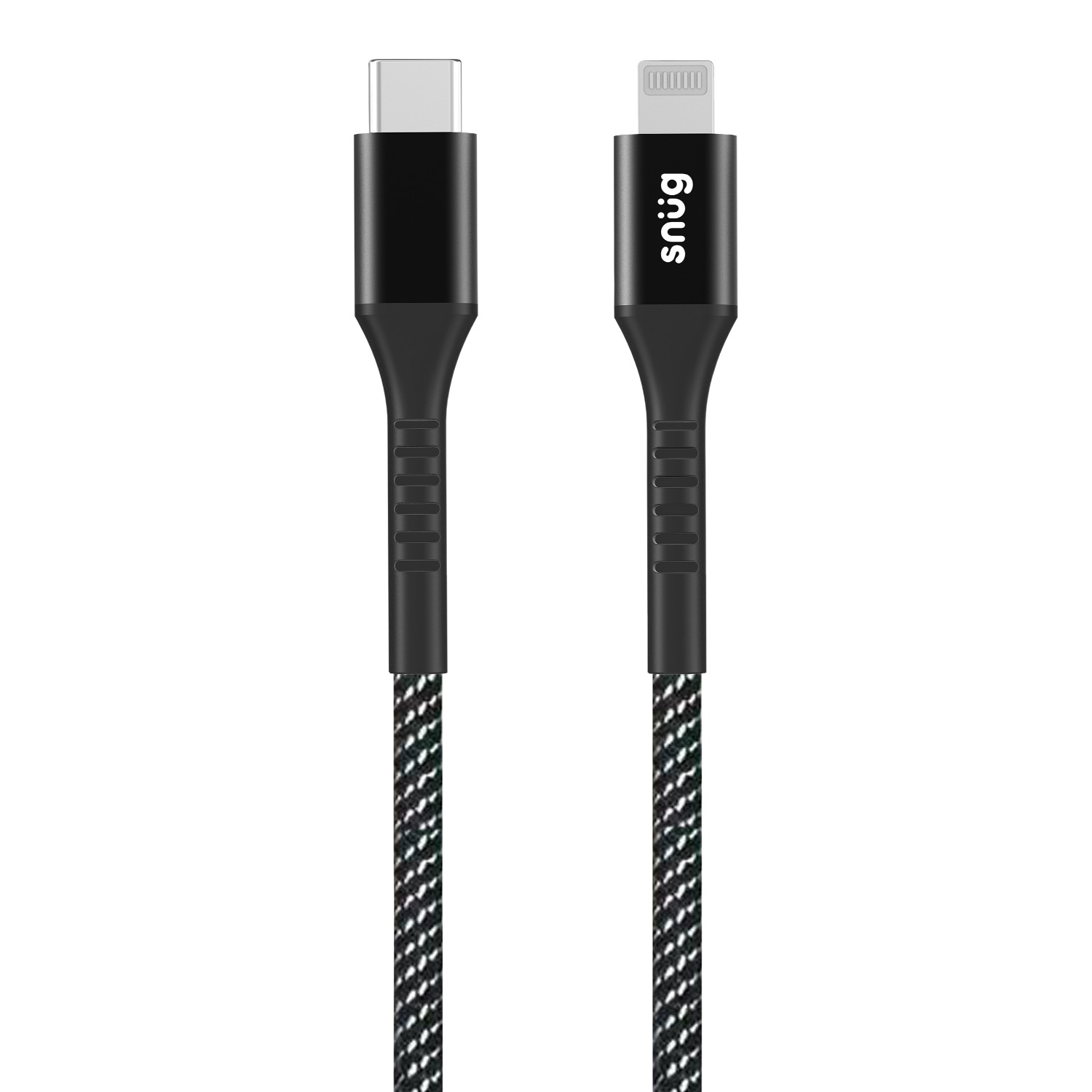 Snug Type-C To MFI Nylon Braided Cable 60W - 1.2 Metre - Black/Silver - Image 3