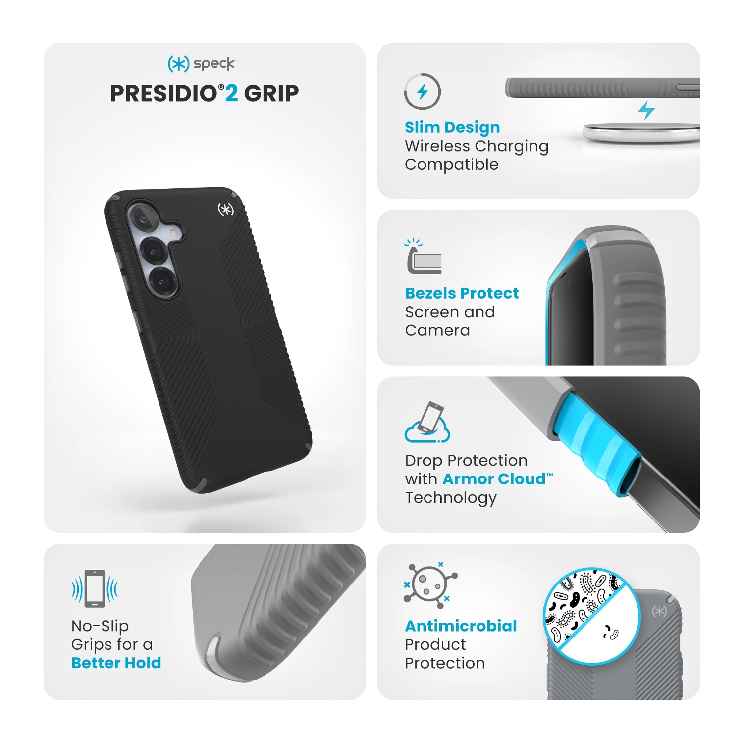 Speck Presidio2 Grip Case - Samsung Galaxy S25 - Black & Slate Grey - Image 30