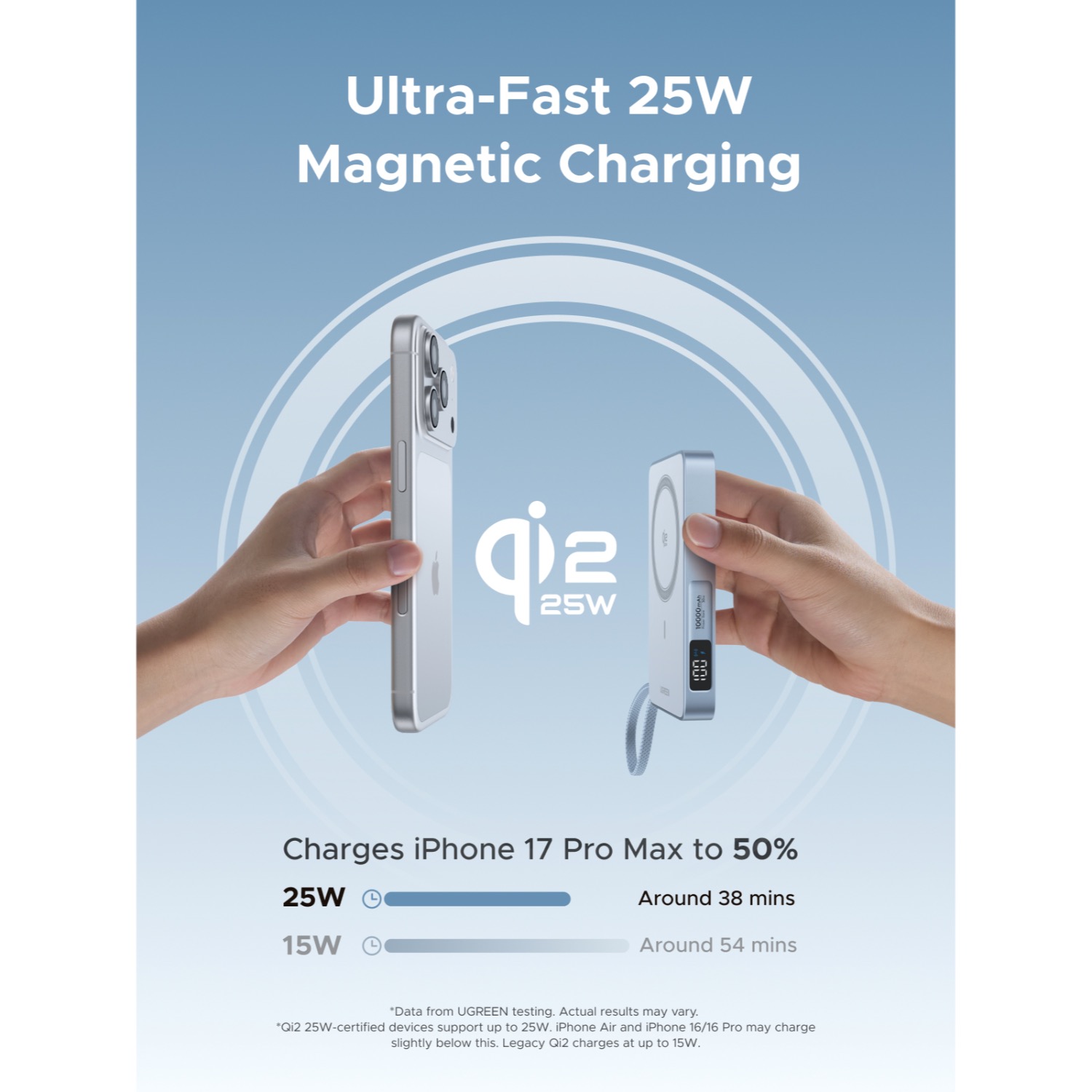 UGREEN Magnetic Wireless Power Bank With Built-in Cable 10000mAh - Blue - Image 21