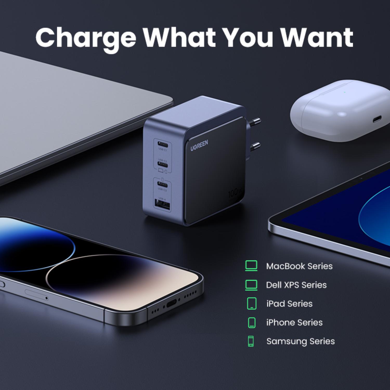 UGREEN Nexode 4 Port PD/USB Wall Charger 100W - Grey & Black - Image 21
