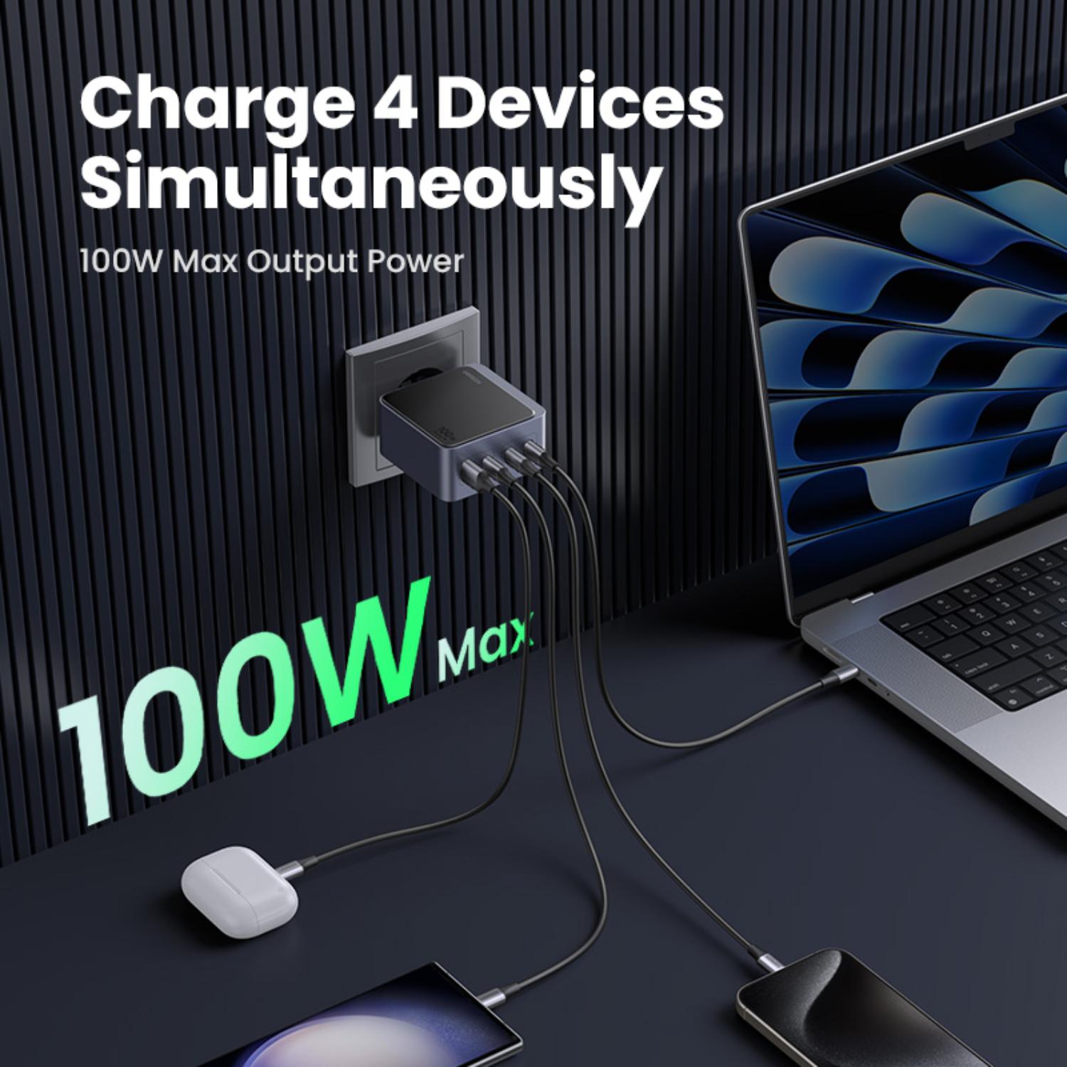 UGREEN Nexode 4 Port PD/USB Wall Charger 100W - Grey & Black - Image 36