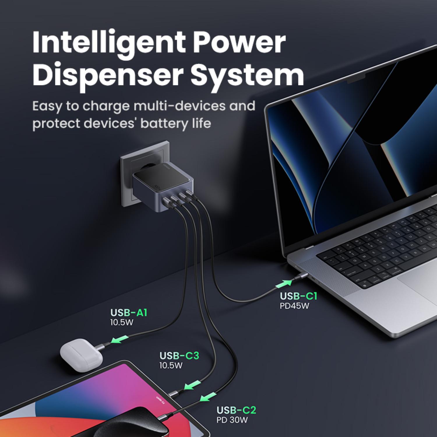 UGREEN Nexode 4 Port PD/USB Wall Charger 100W - Grey & Black - Image 31