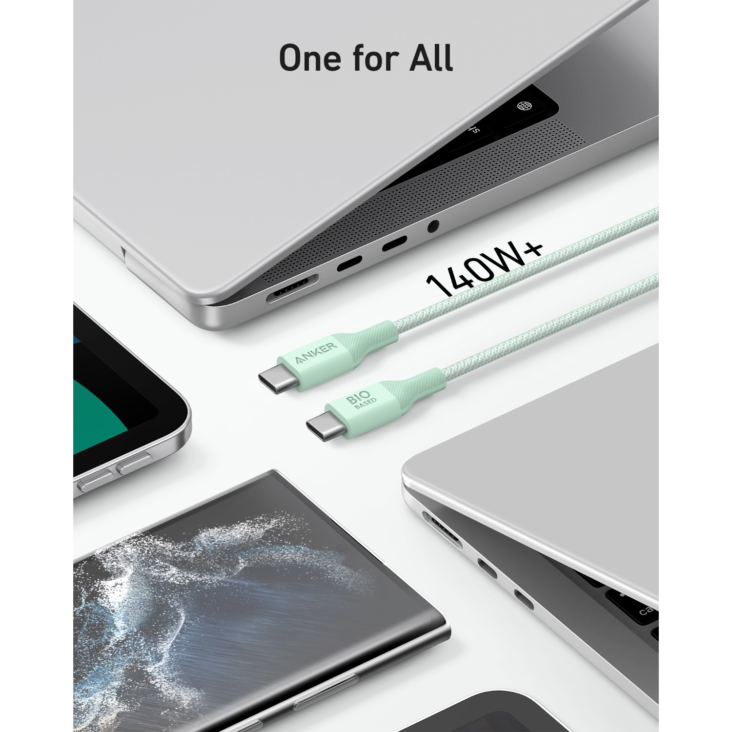 Anker 544 Bio-Based USB C-USB C Cable Fast Charging 140W 0.9M Cable - Green - Image 59