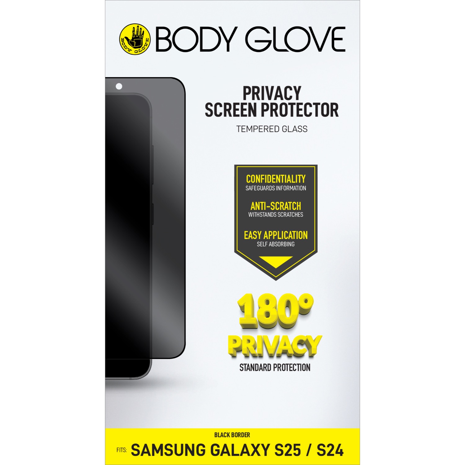 Body Glove Privacy Tempered Glass Screen Protector - Samsung Galaxy S25 - Black Border - Image 21