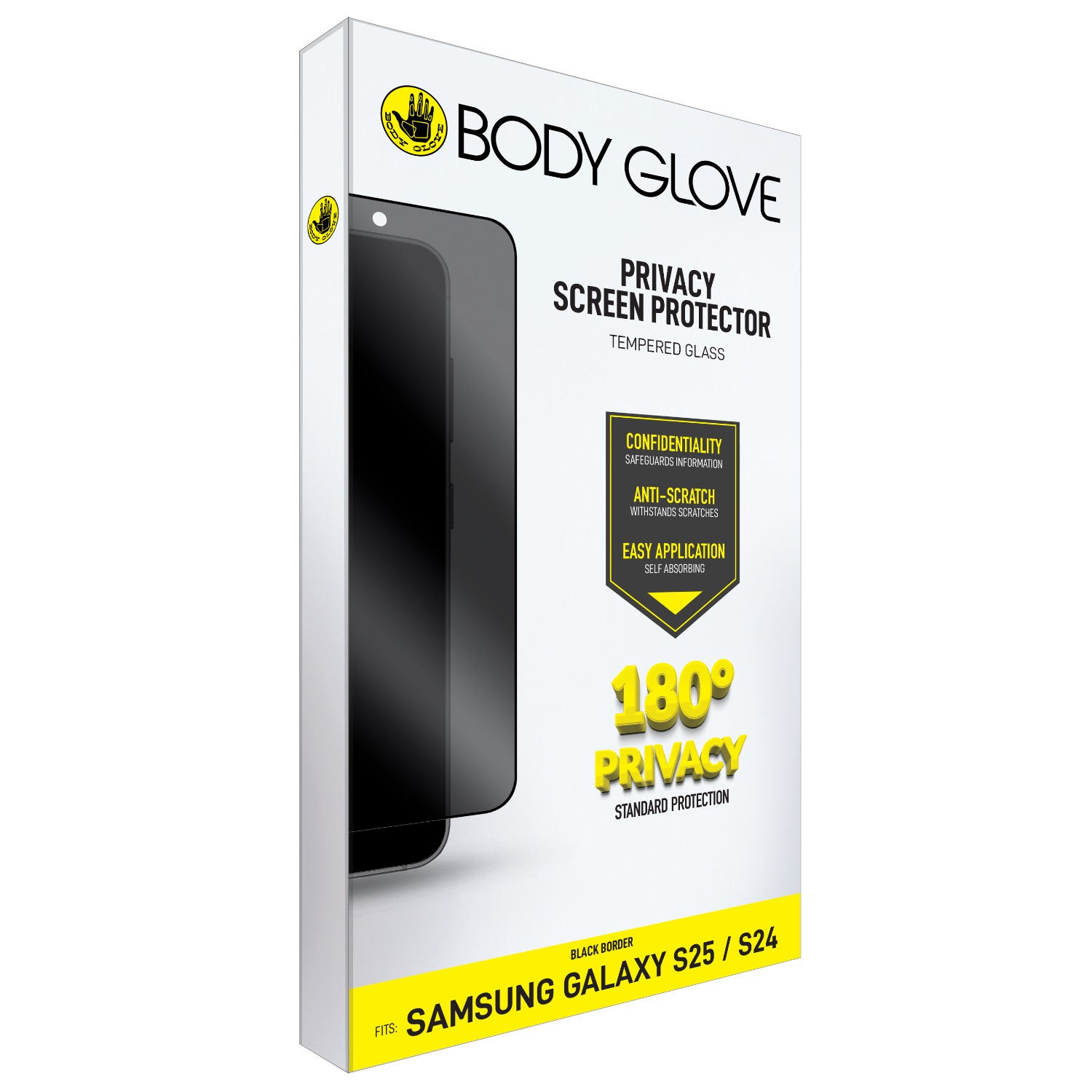 Body Glove Privacy Tempered Glass Screen Protector - Samsung Galaxy S25 - Black Border - Image 60