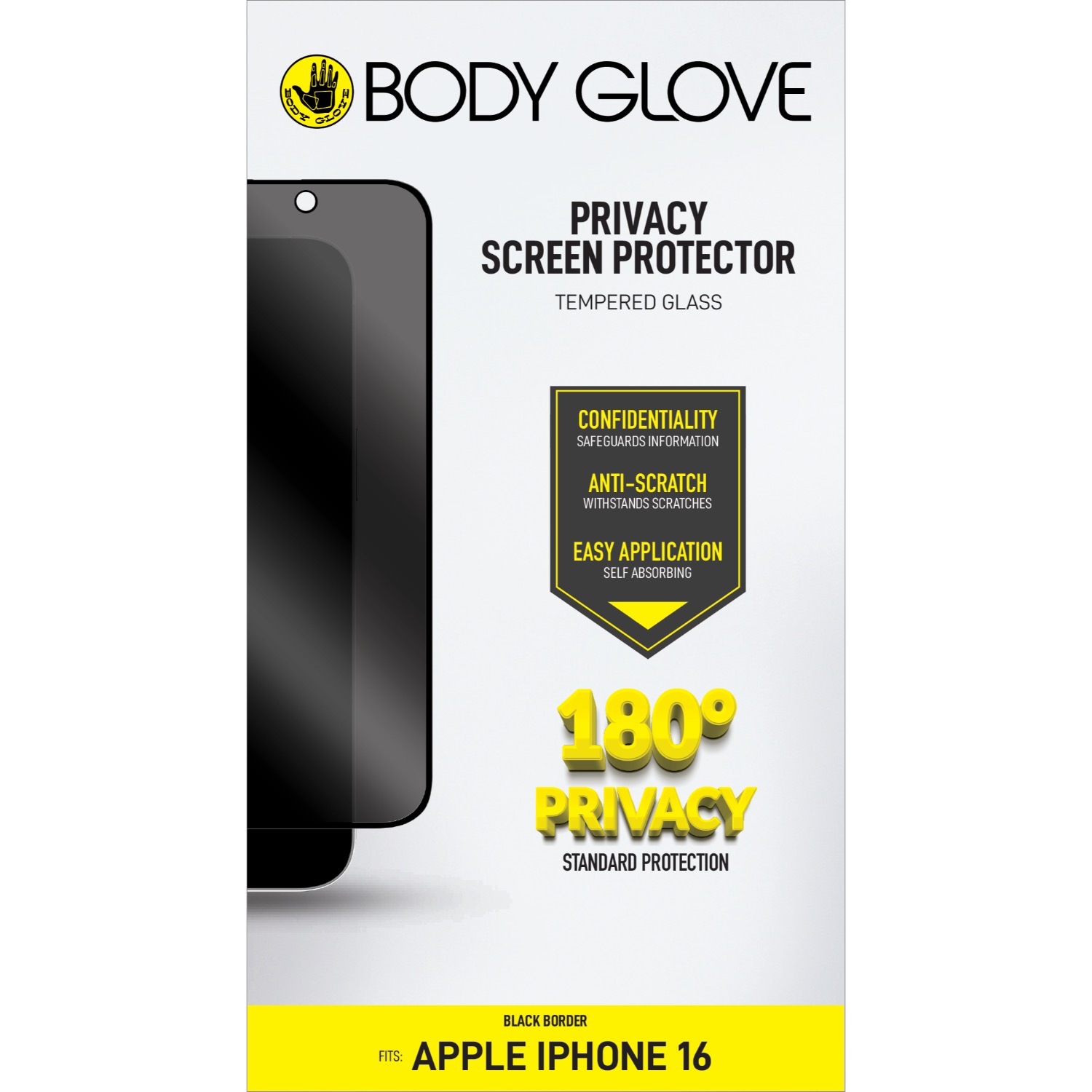 Body Glove Privacy Tempered Glass Screen Protector - Apple iPhone 16 / iPhone 15 - Black Border - Image 36