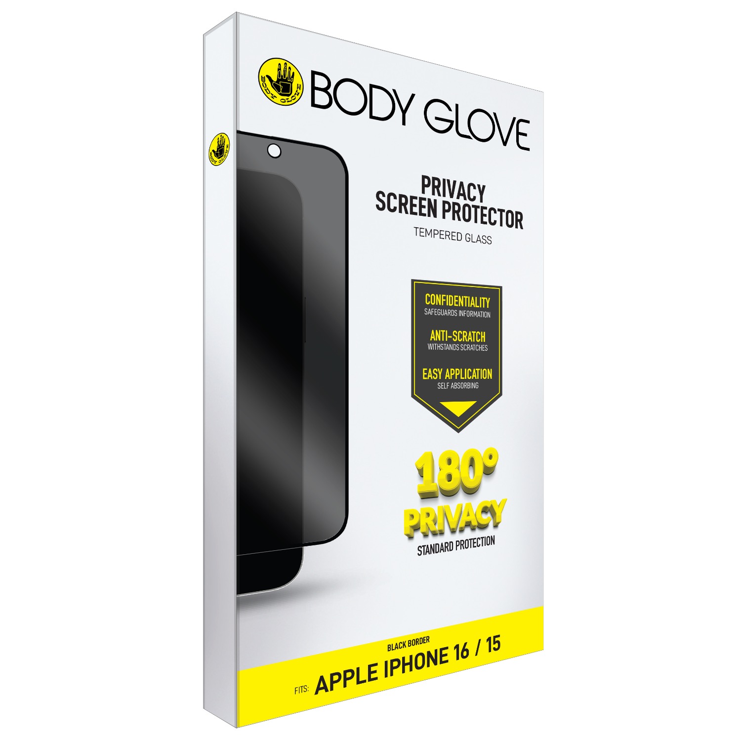 Body Glove Privacy Tempered Glass Screen Protector - Apple iPhone 16 / iPhone 15 - Black Border - Image 35