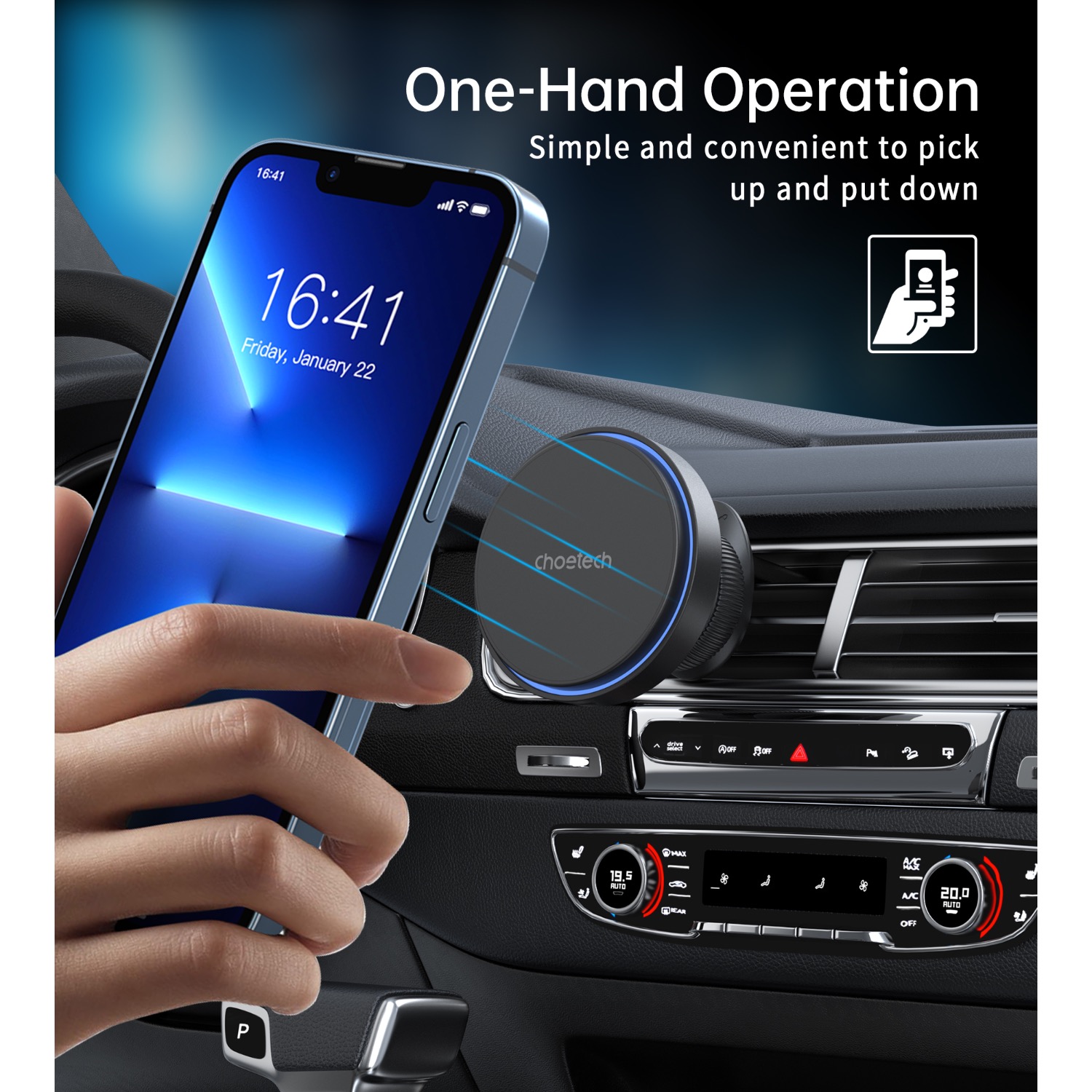 Choetech Magnetic Wireless Car Charger T205-F 15W - Black - Image 79