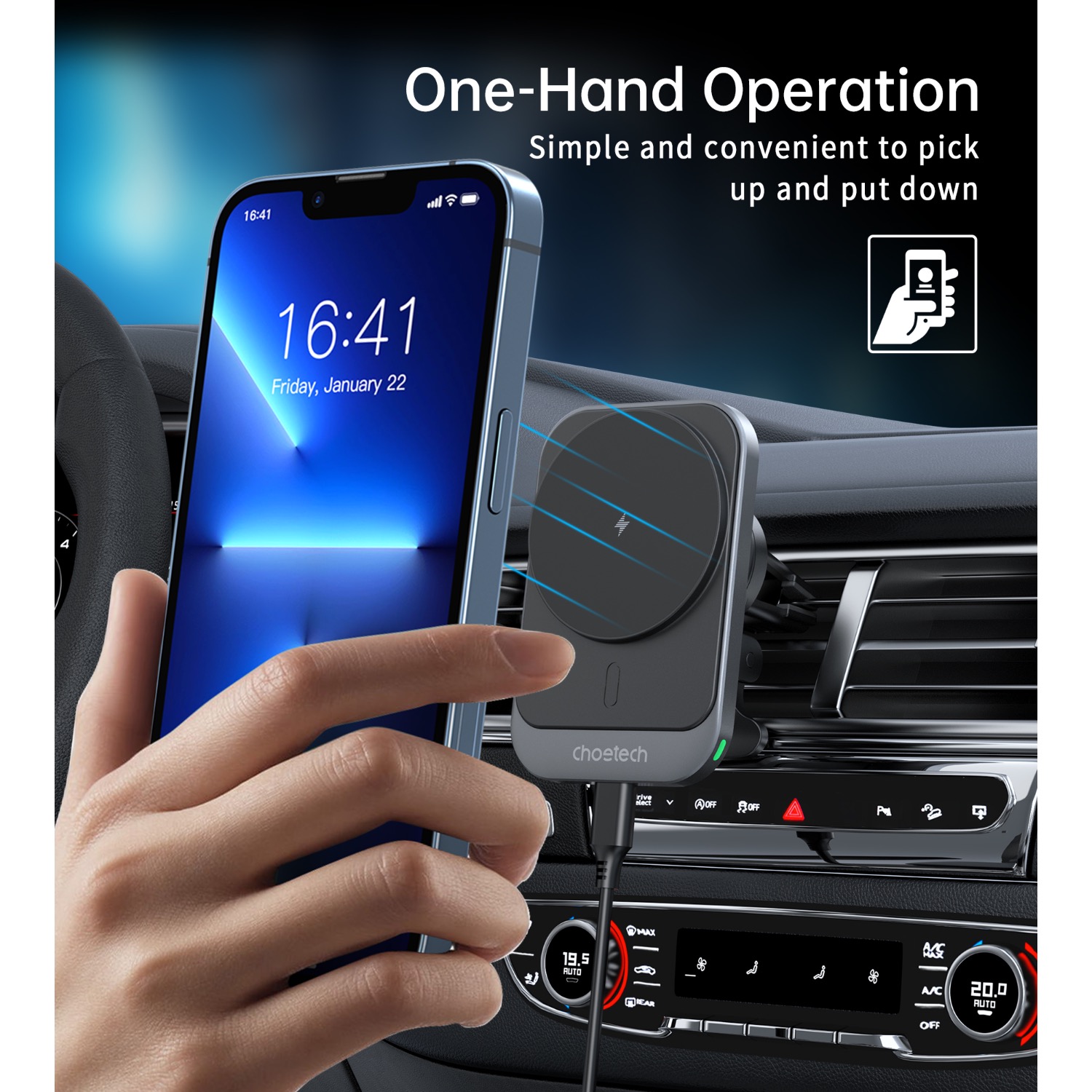 Choetech Magnetic Wireless Car Charger T206-F 15W - Black - Image 83