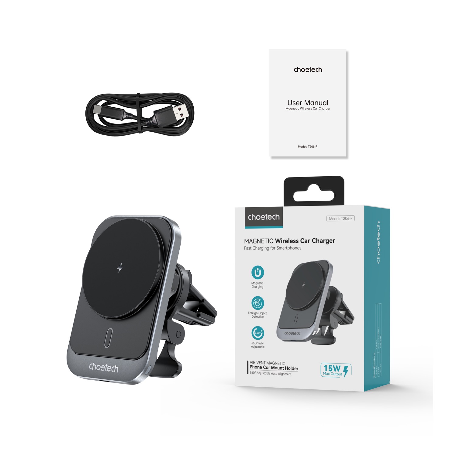 Choetech Magnetic Wireless Car Charger T206-F 15W - Black - Image 80