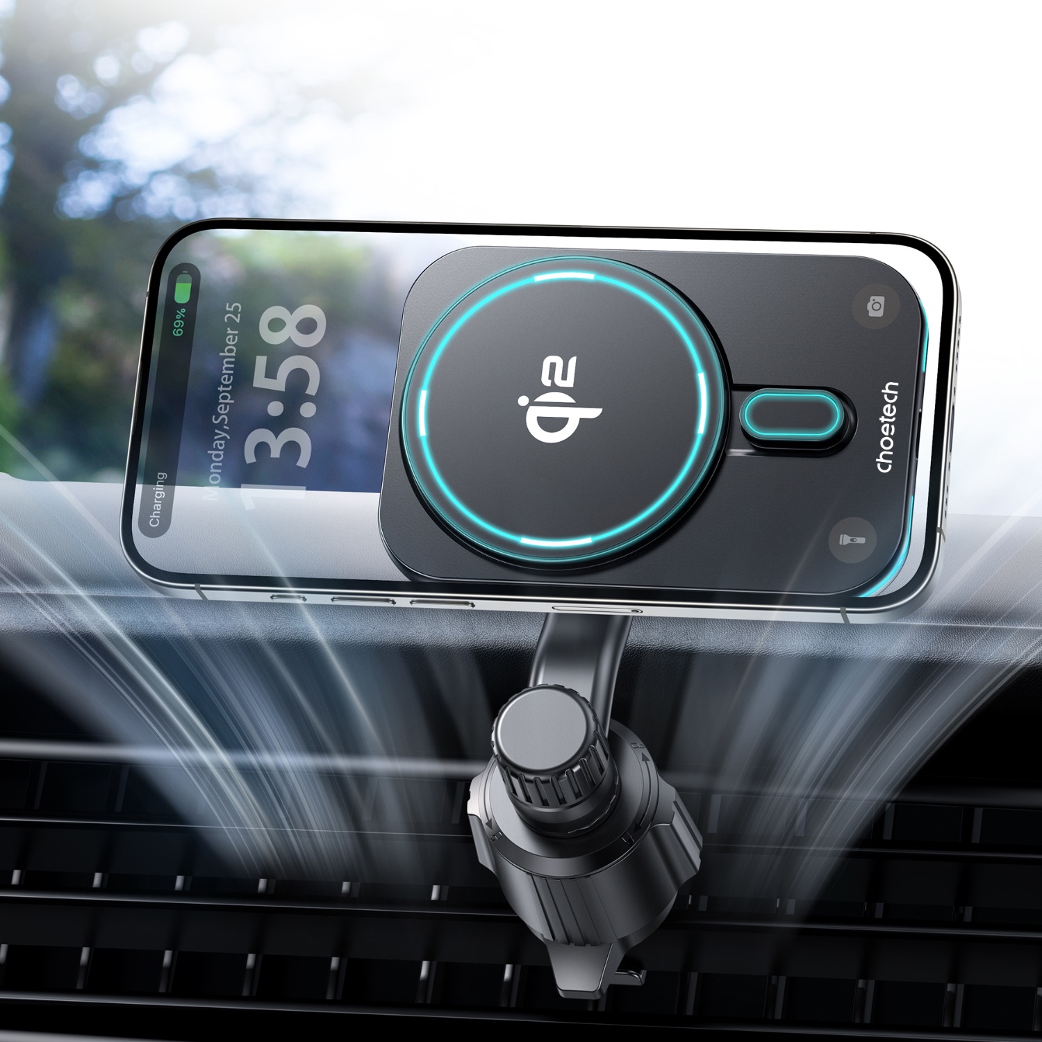 Choetech Magnetic Wireless Car Charger T231-F 15W - Black - Image 37