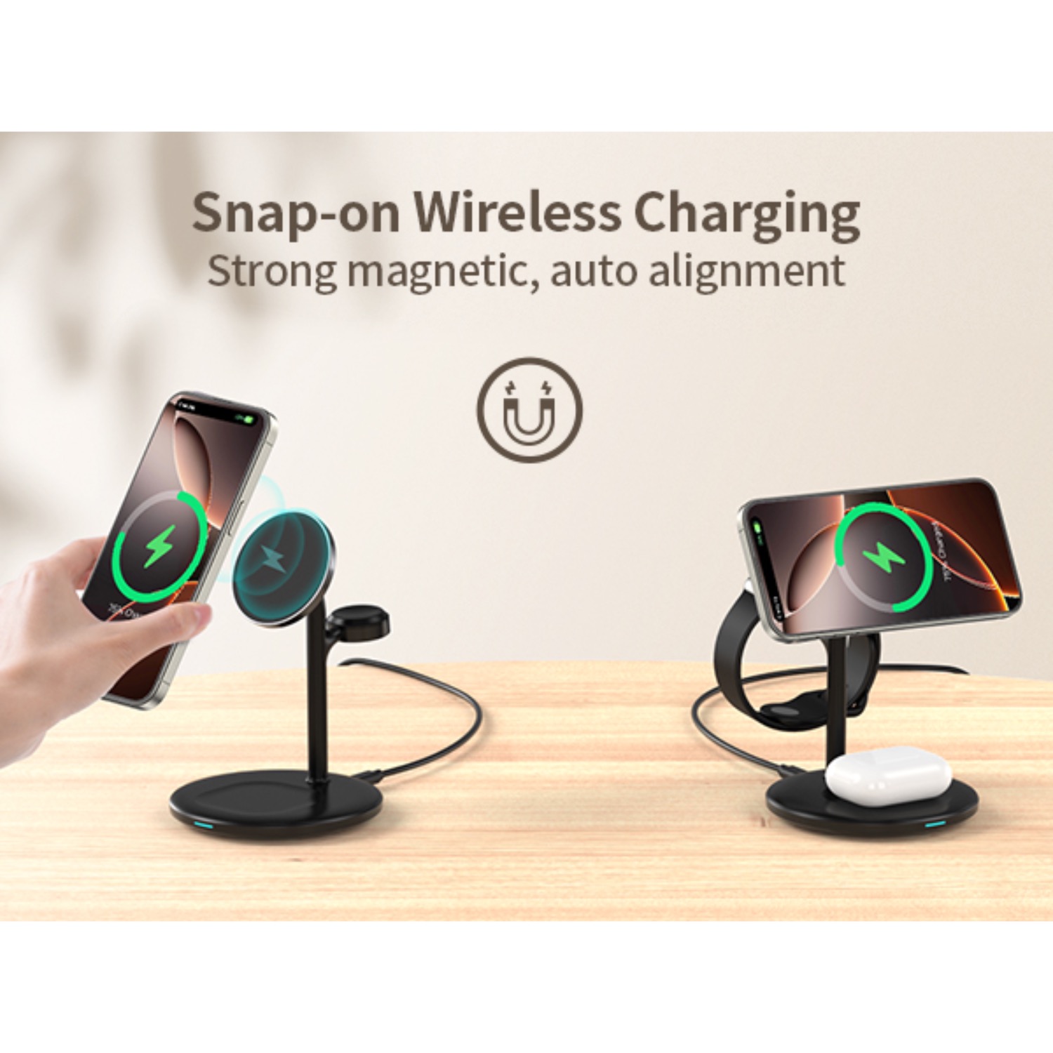 Choetech Fast Wireless 3 In 1 Magnetic Charging Stand T585-F 15W - Black - Image 77