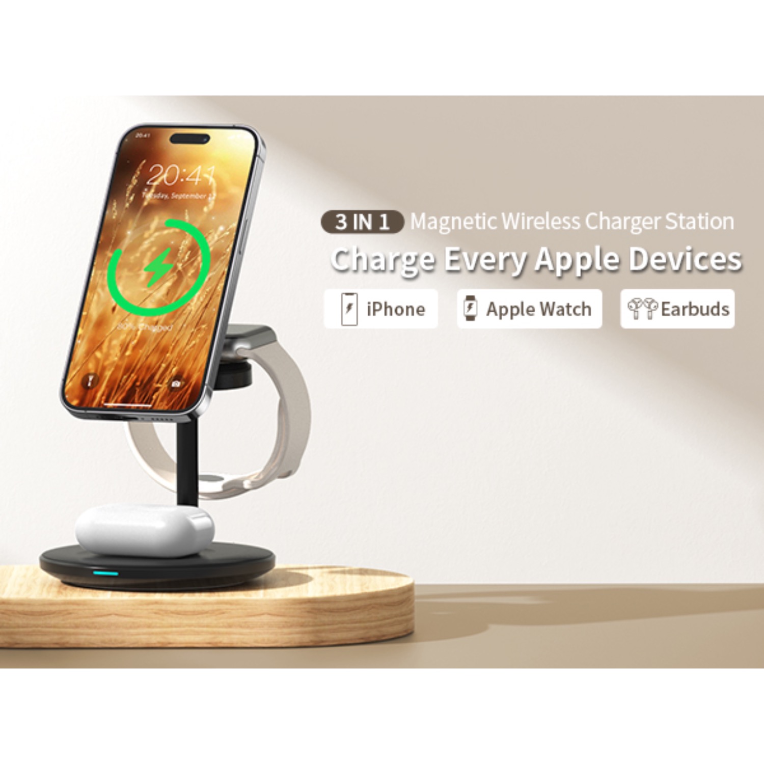 Choetech Fast Wireless 3 In 1 Magnetic Charging Stand T585-F 15W - Black - Image 89