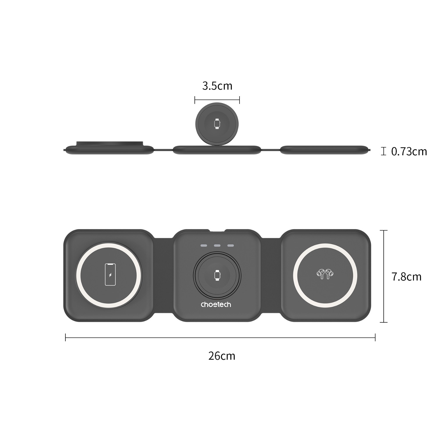 Choetech Foldable 3-in-1 Magnetic Wireless Travel Charger T588-F 15W - Black - Image 42
