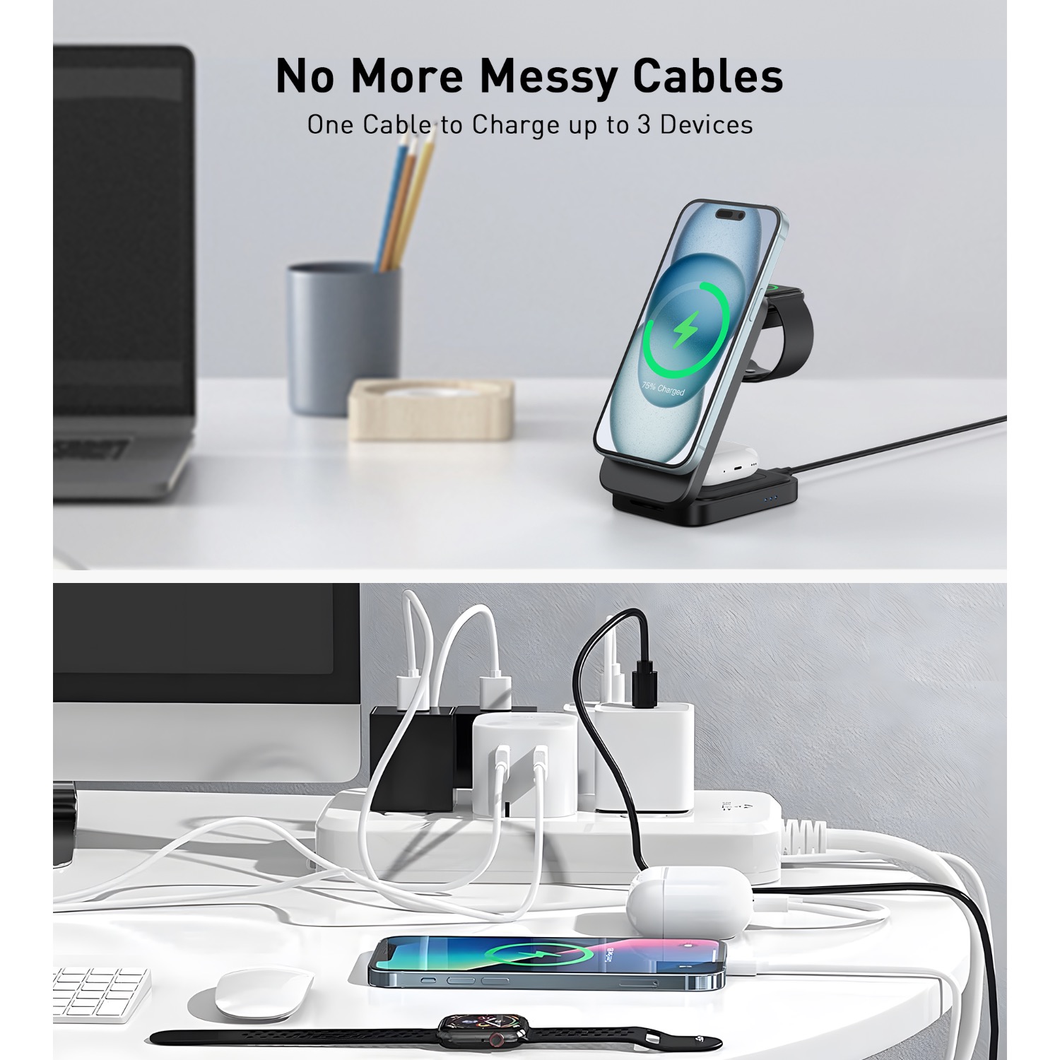 Choetech Fast Wireless 3 In 1 Magnetic Charging Stand T611-F 15W - Black - Image 69