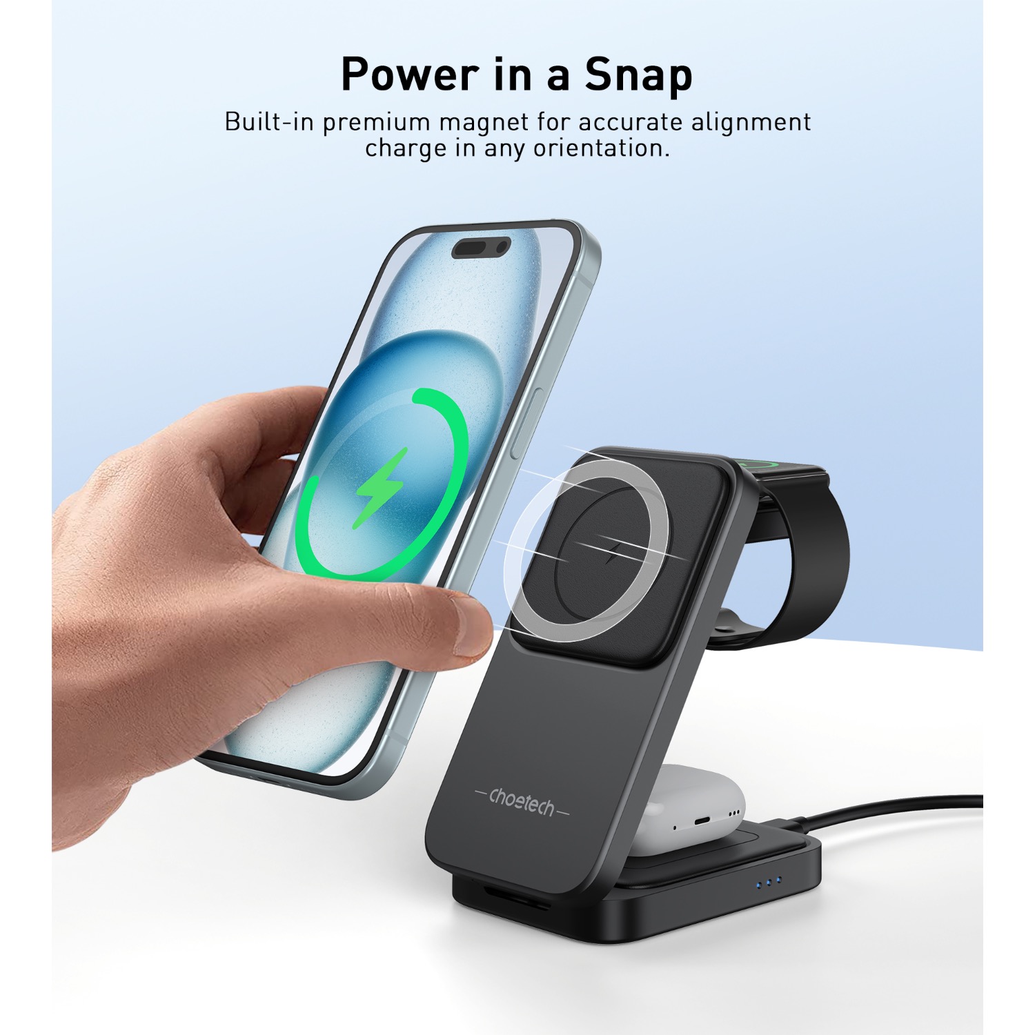 Choetech Fast Wireless 3 In 1 Magnetic Charging Stand T611-F 15W - Black - Image 88