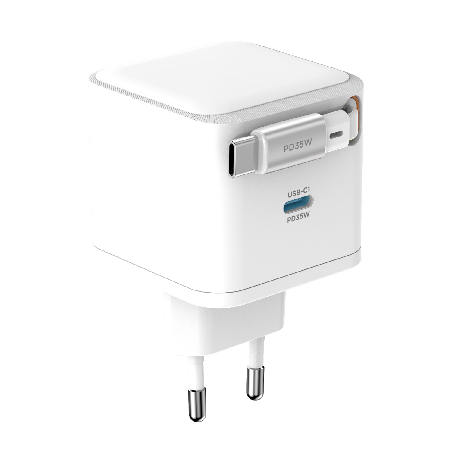 Snug 1 Port PD Charger With Retractable Cable - 35W - White - Image 46