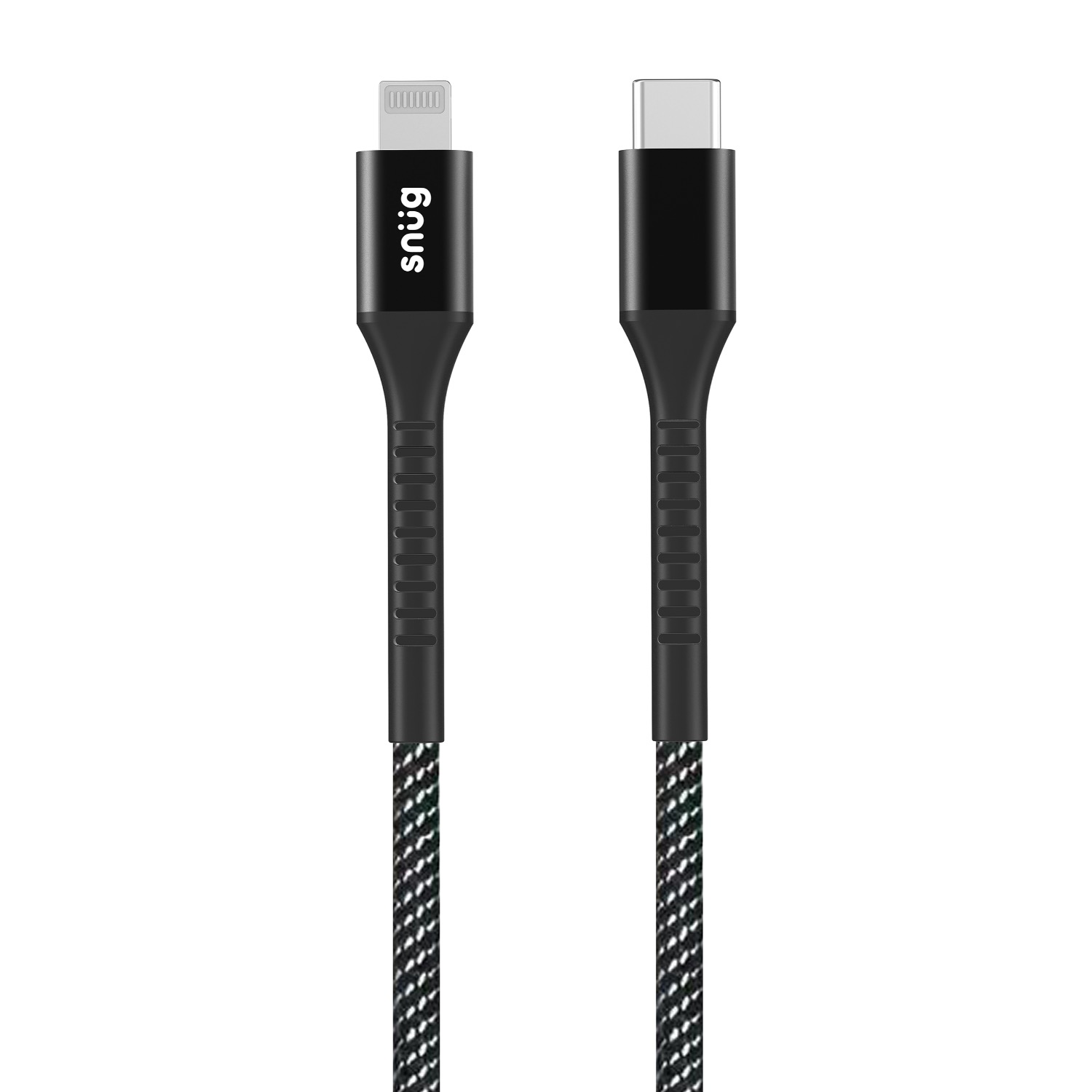 Snug Type-C To MFI Nylon Braided Cable 60W - 1.2 Metre - Black/Silver - Image 24