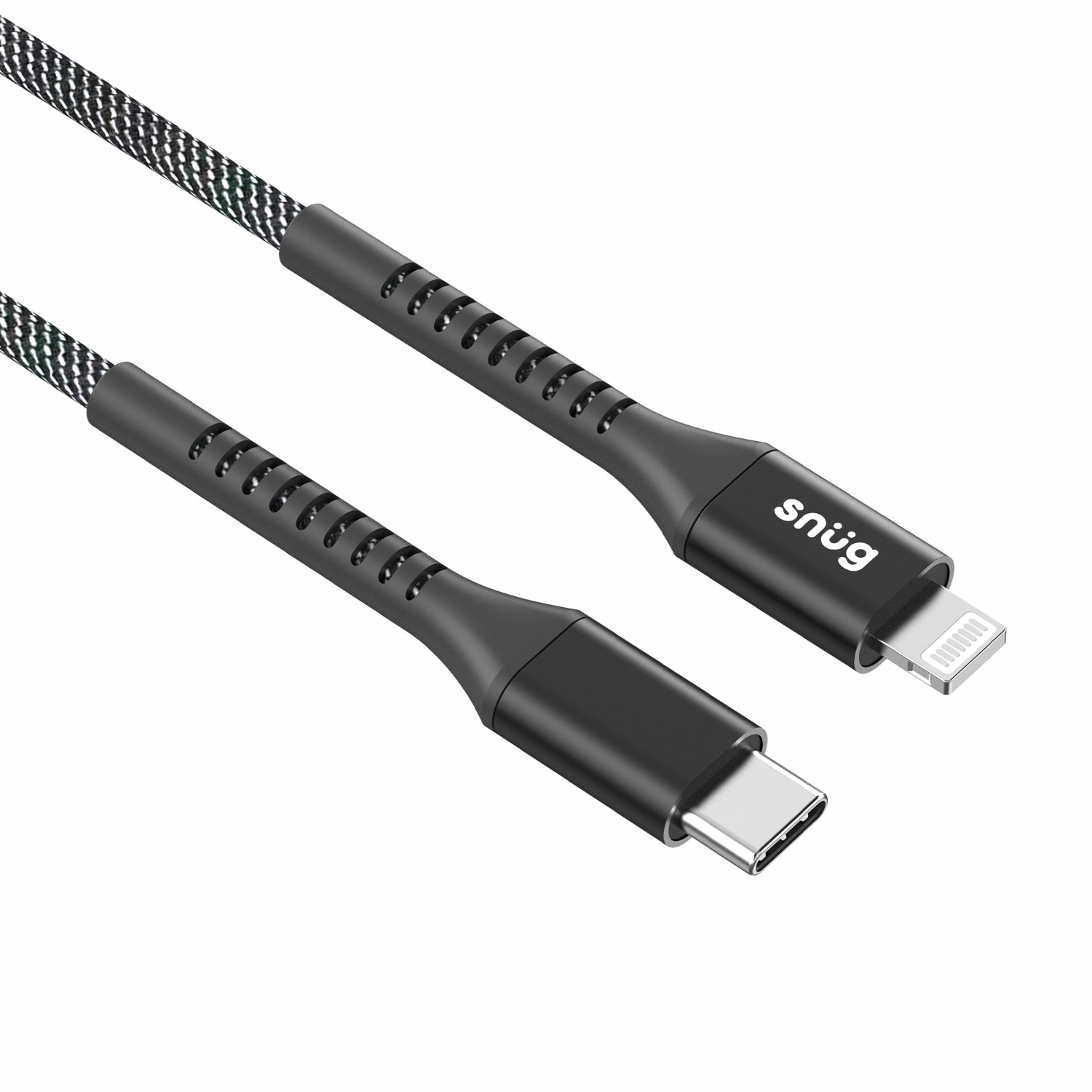 Snug Type-C To MFI Nylon Braided Cable 60W - 1.2 Metre - Black/Silver - Image 26