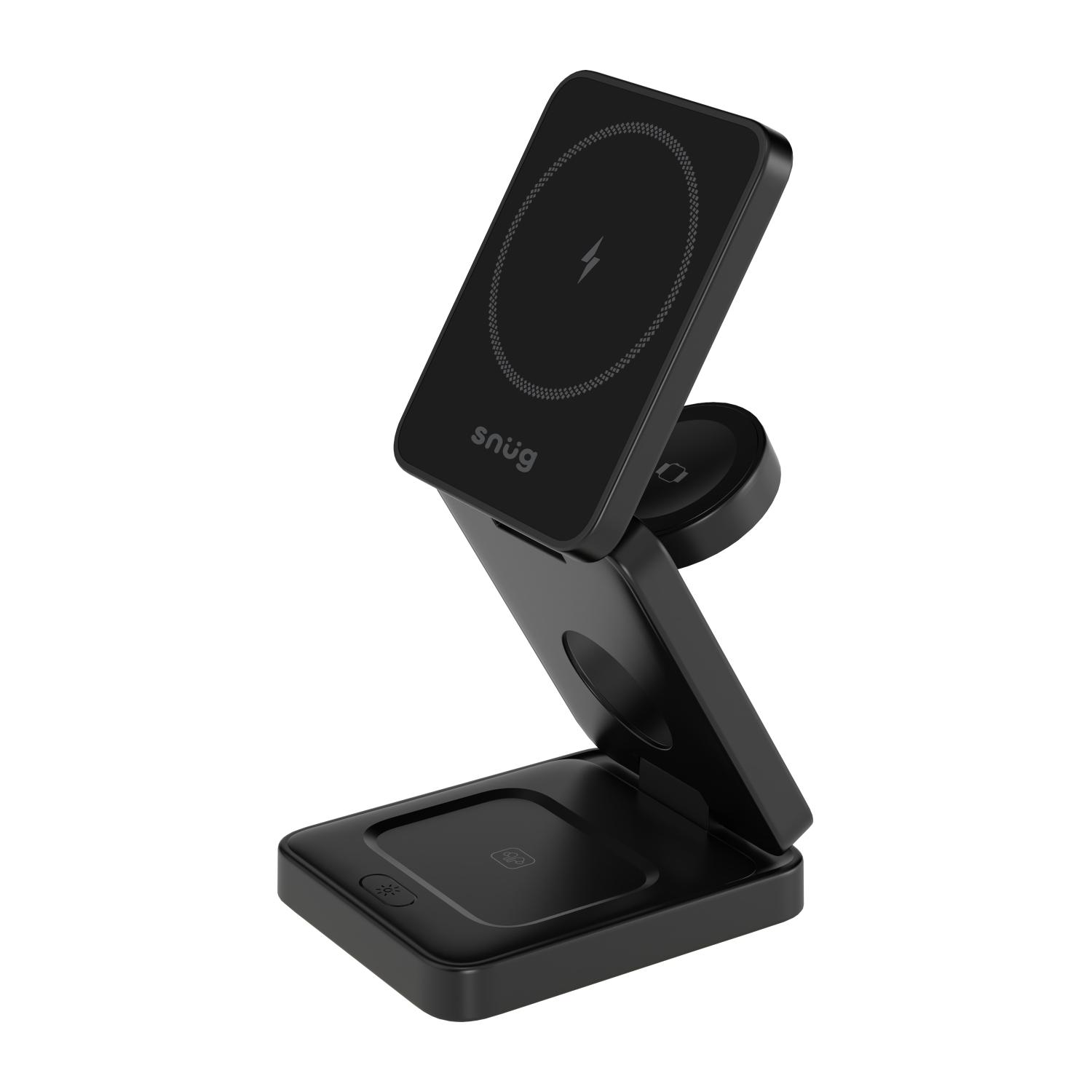 Snug 3-In-1 Magnetic Wireless Travel Charger 15W - Black - Image 21