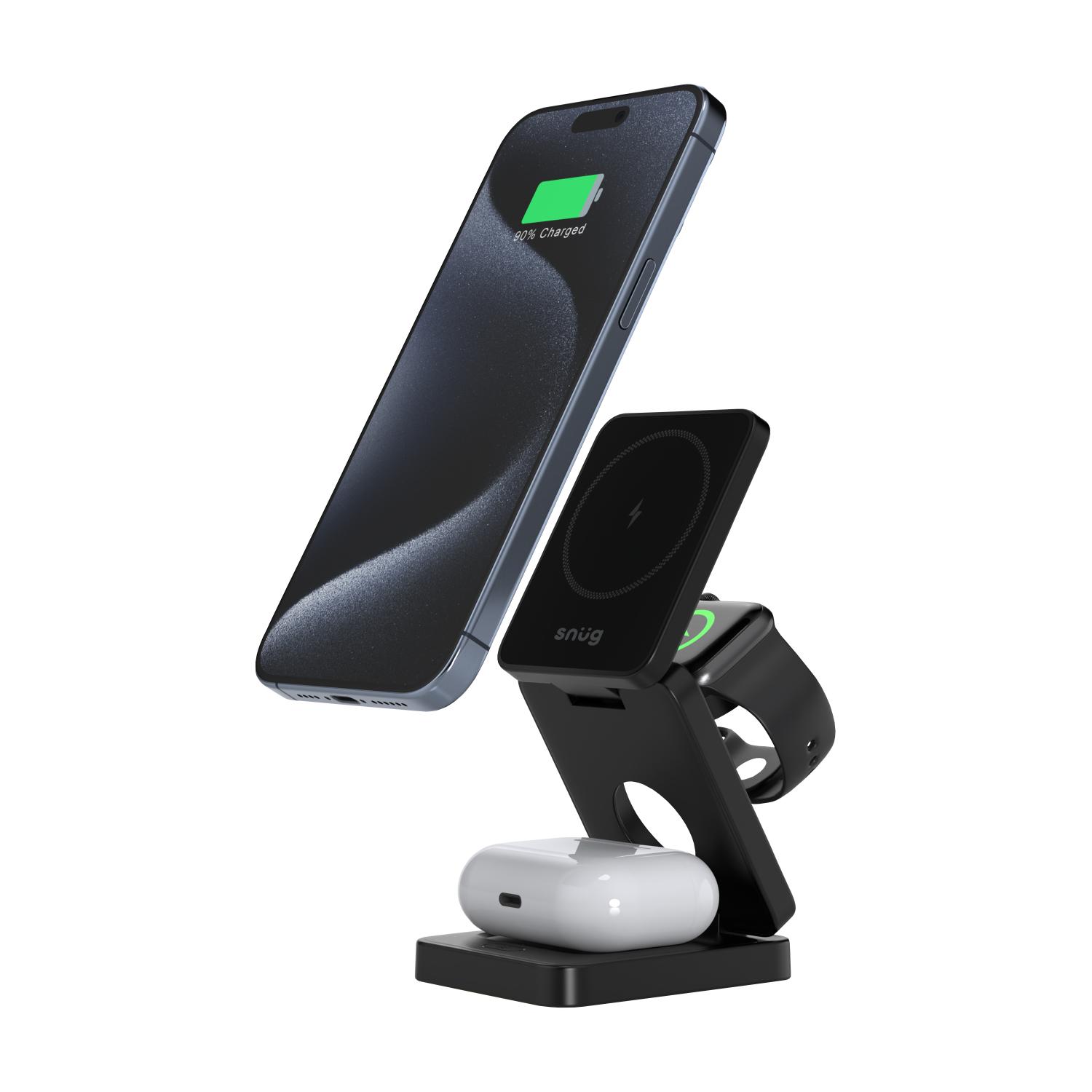 Snug 3-In-1 Magnetic Wireless Travel Charger 15W - Black - Image 23