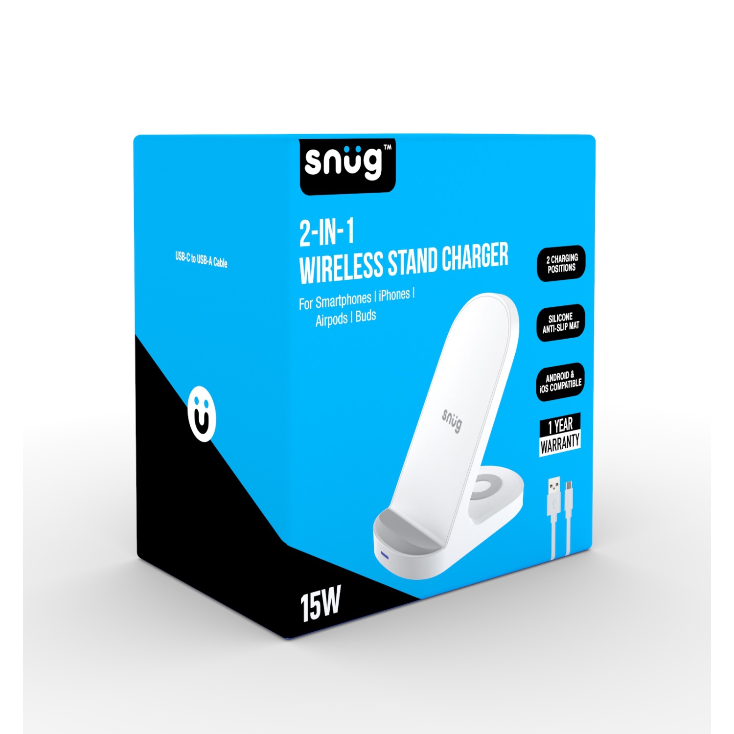 Snug Wireless 2-In-1 Stand Charger 15W - White - Image 60