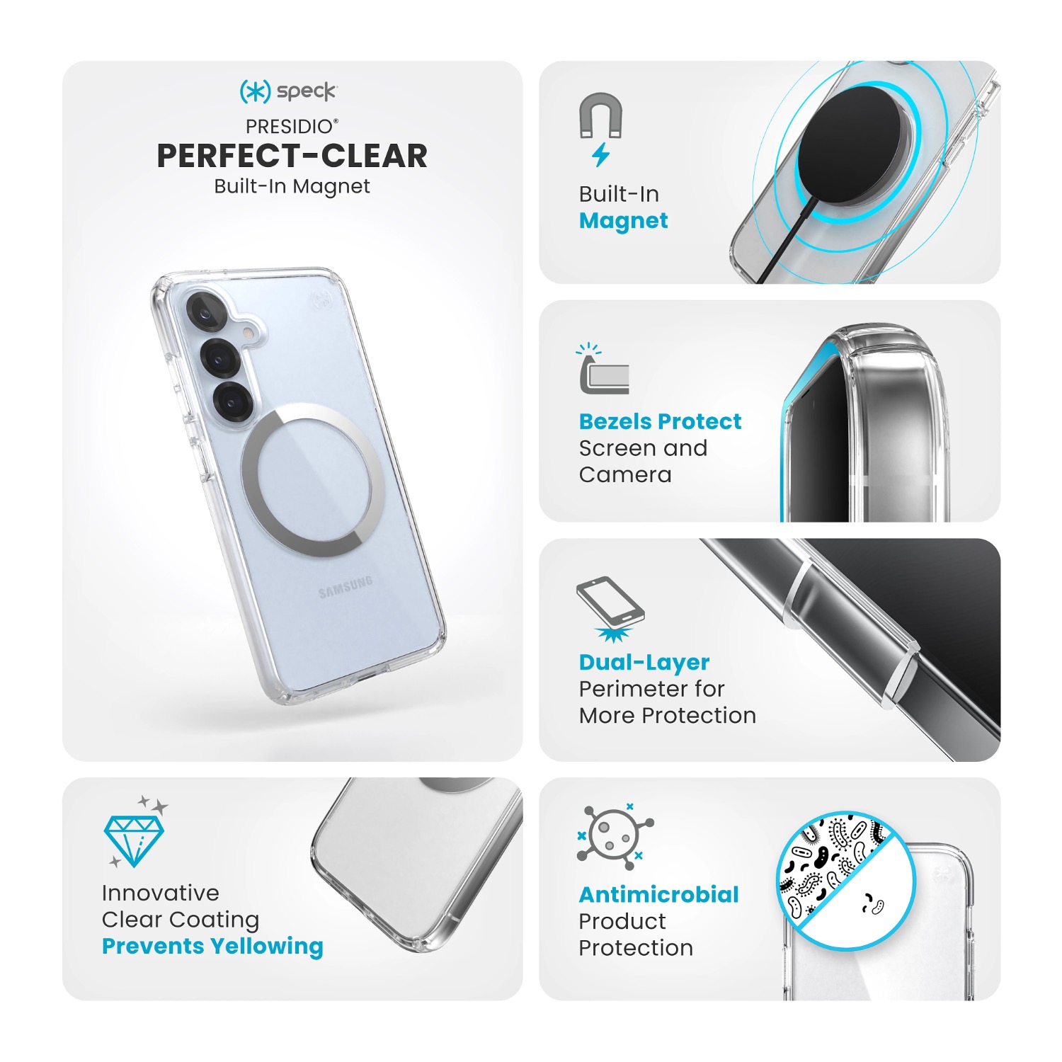 Speck Presidio Perfect Clear Magnet Case - Samsung Galaxy S25 - Clear & Chrome - Image 118