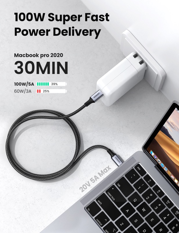 UGREEN Type-C To Type-C Cable 100W 1 Metre - Black - Image 40