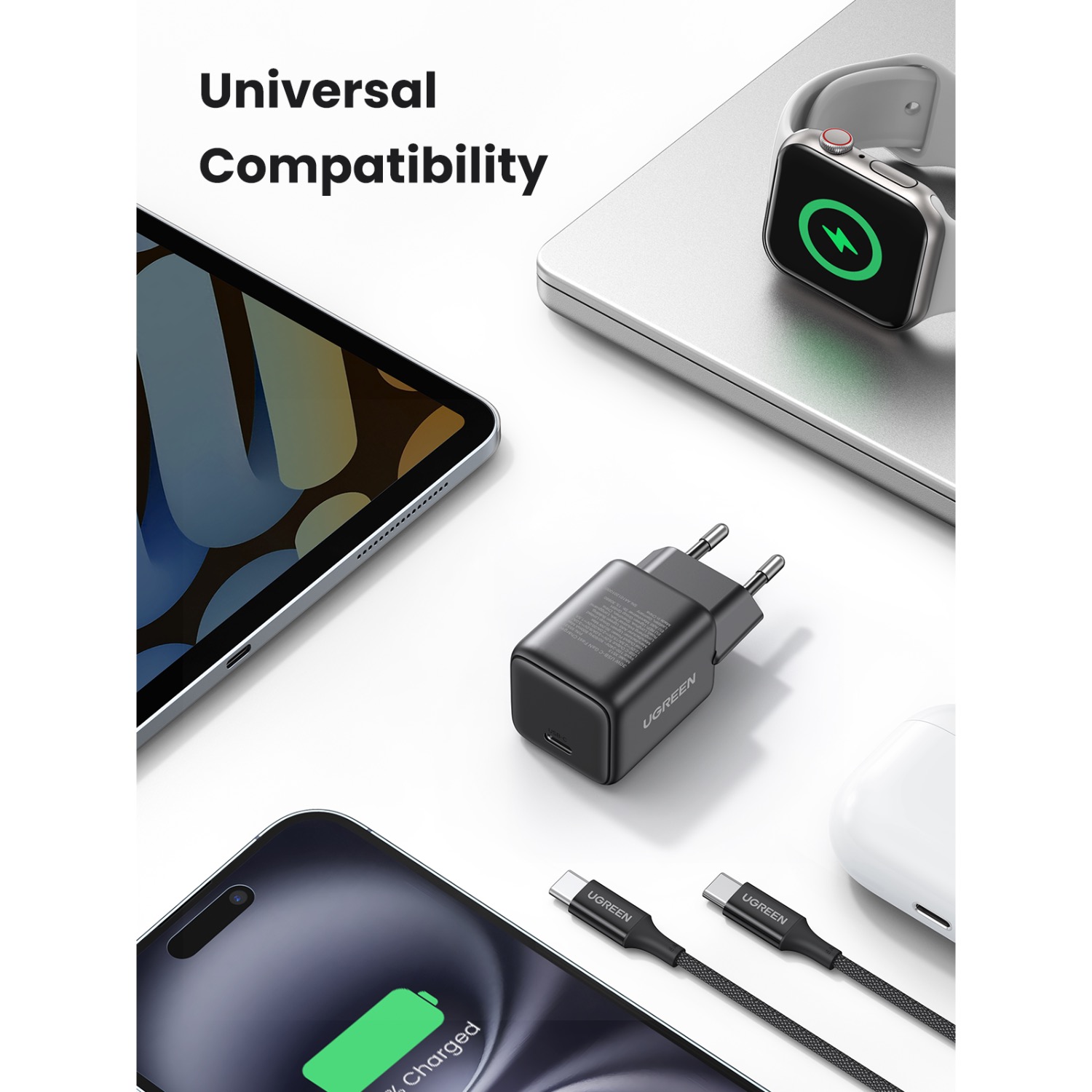 UGREEN 1 Port PD Wall Charger With Cable - 30W - Black - Image 120