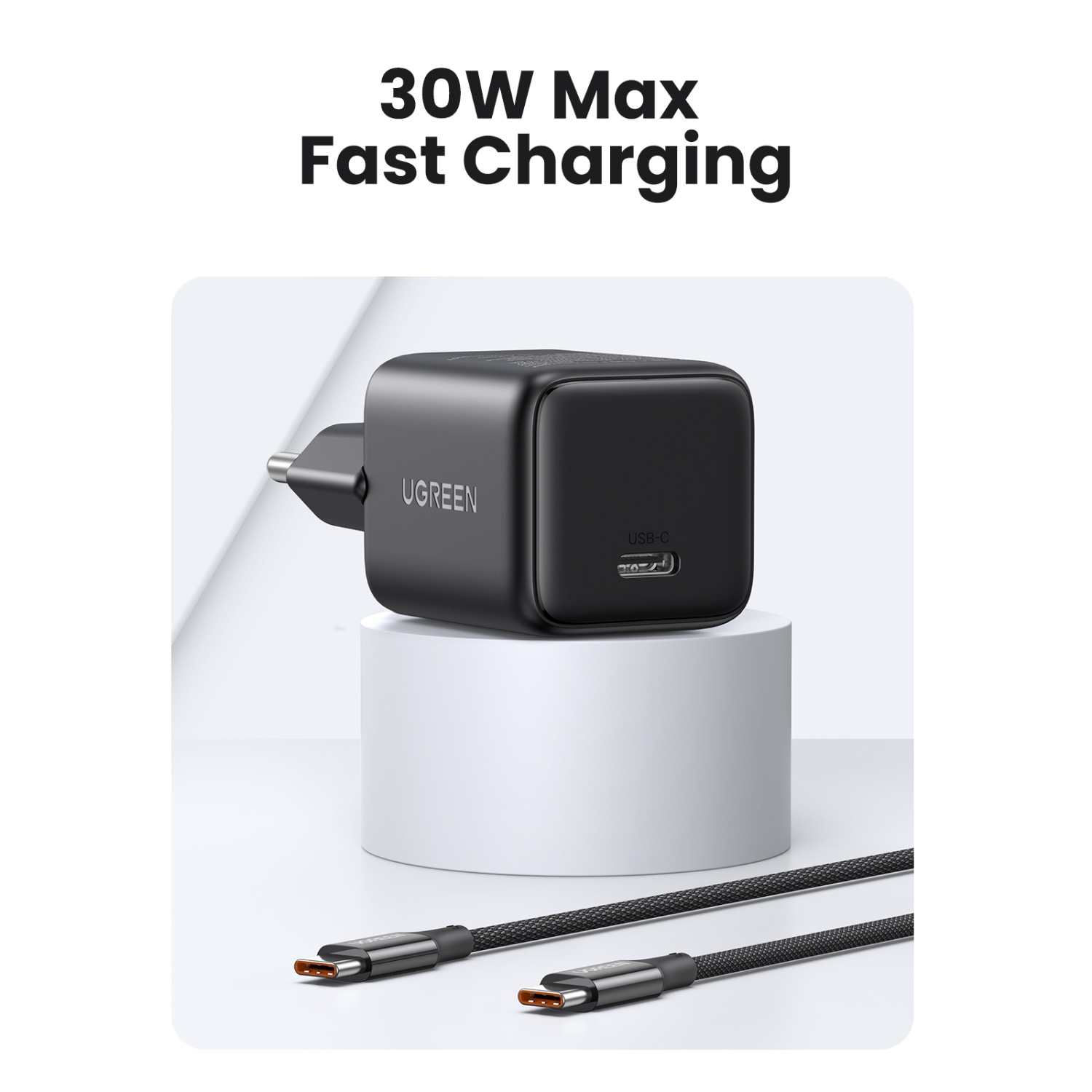 UGREEN 1 Port PD Wall Charger With Cable - 30W - Black - Image 50