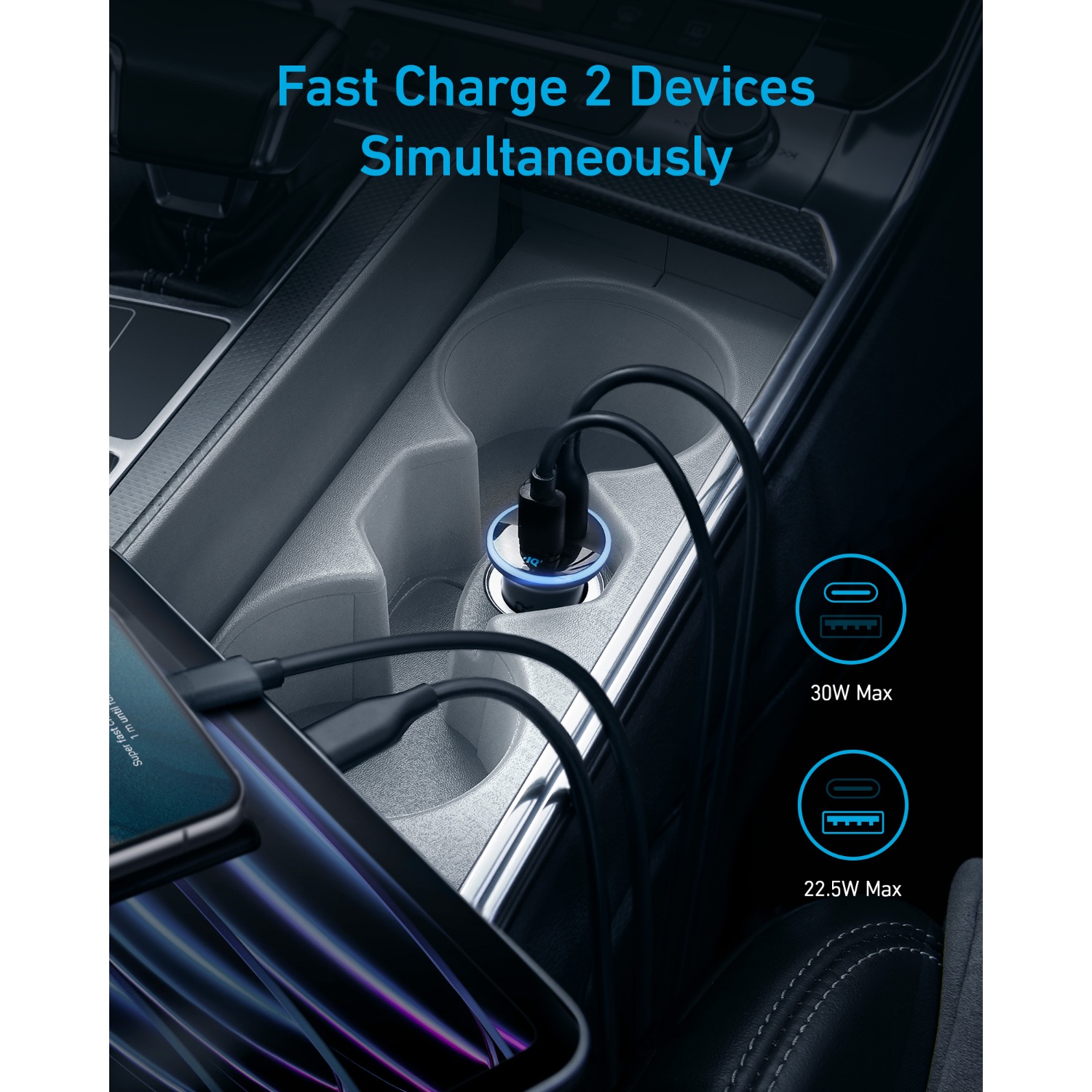 Anker 323 Car Charger 52.5W - Black - Image 153